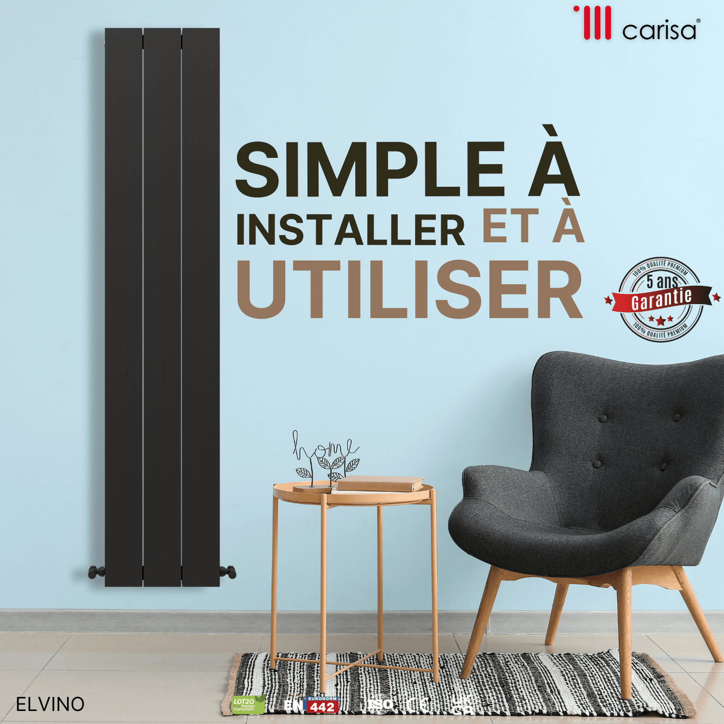 Carisa Elvino Termoarredo Verticale in Alluminio Design Moderno Grigio Scuro