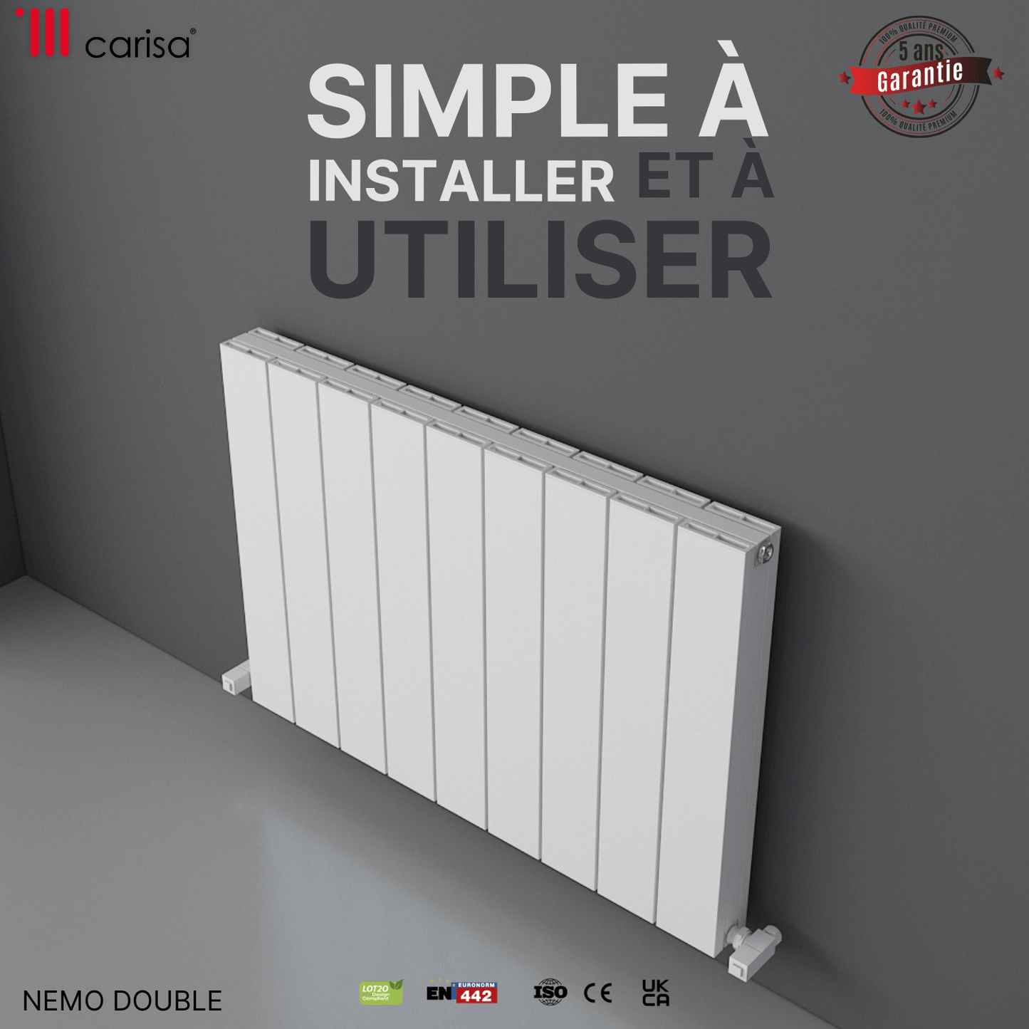 Carisa Nemo Termoarredo Orizzontale in Alluminio Design Moderno Bianco
