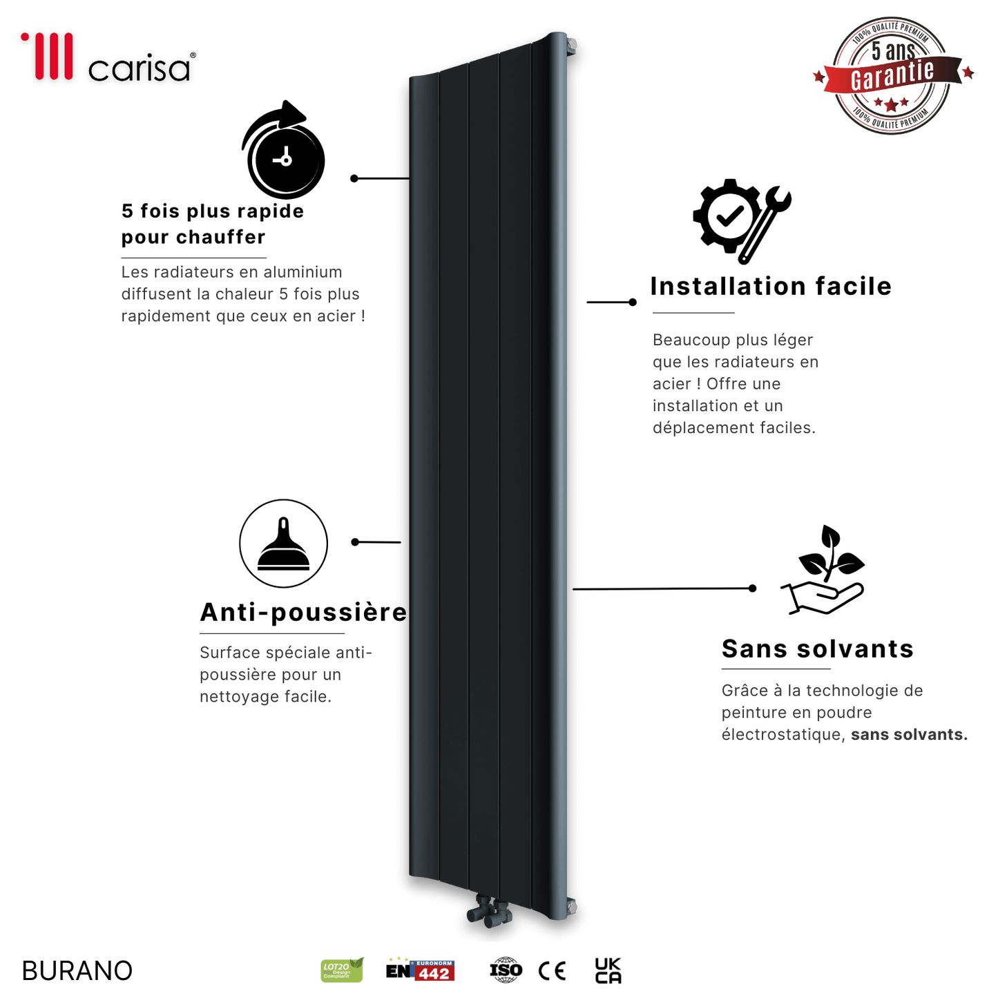 Radiatore verticale in alluminio Carisa Burano Design Moderno Antracite