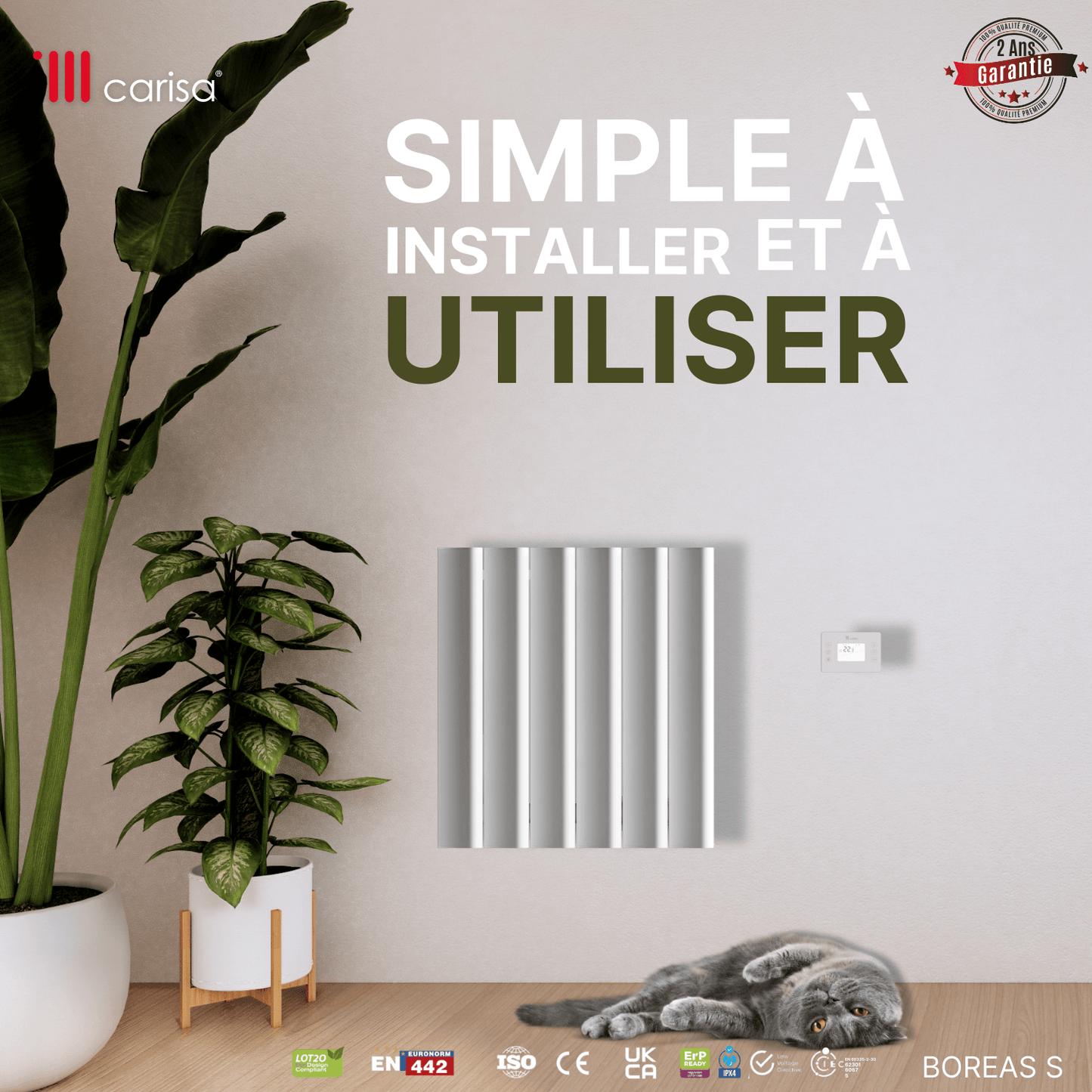 Termoarredo Elettrico Orizzontale Carisa Boreas S Design Moderno Bianco