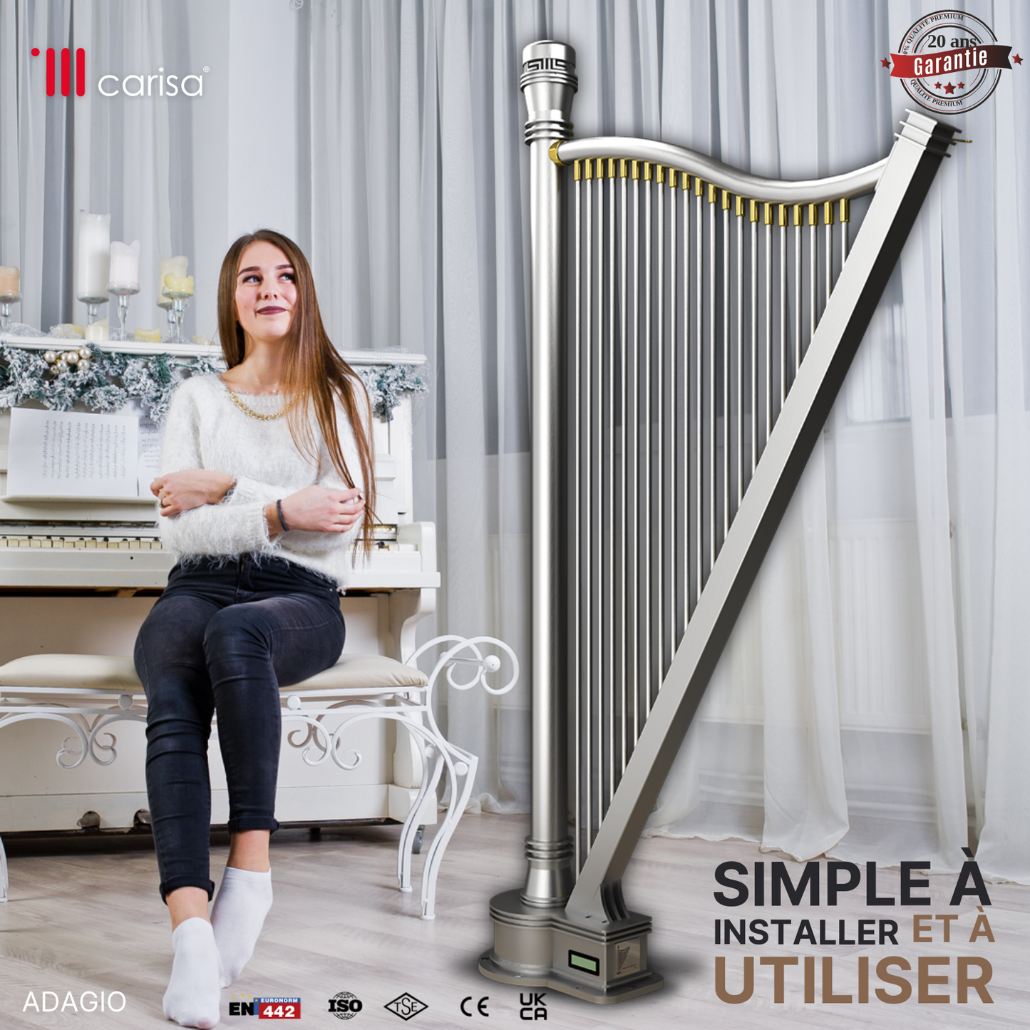 Carisa Adagio Termoarredo Verticale in Acciaio Inox Design Moderno Satinato Lucido