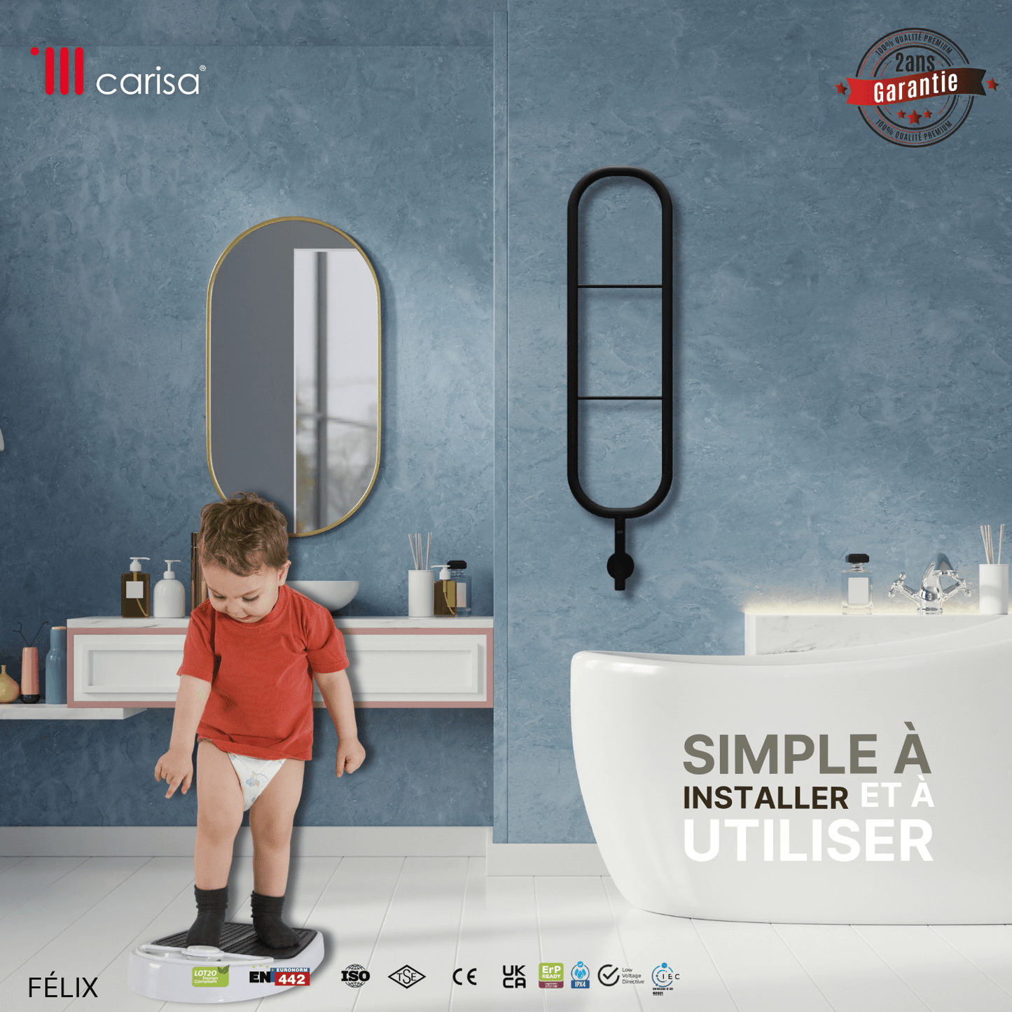 Carisa Felix Sèche-Serviette Électrique Design Moderne Noir Mat