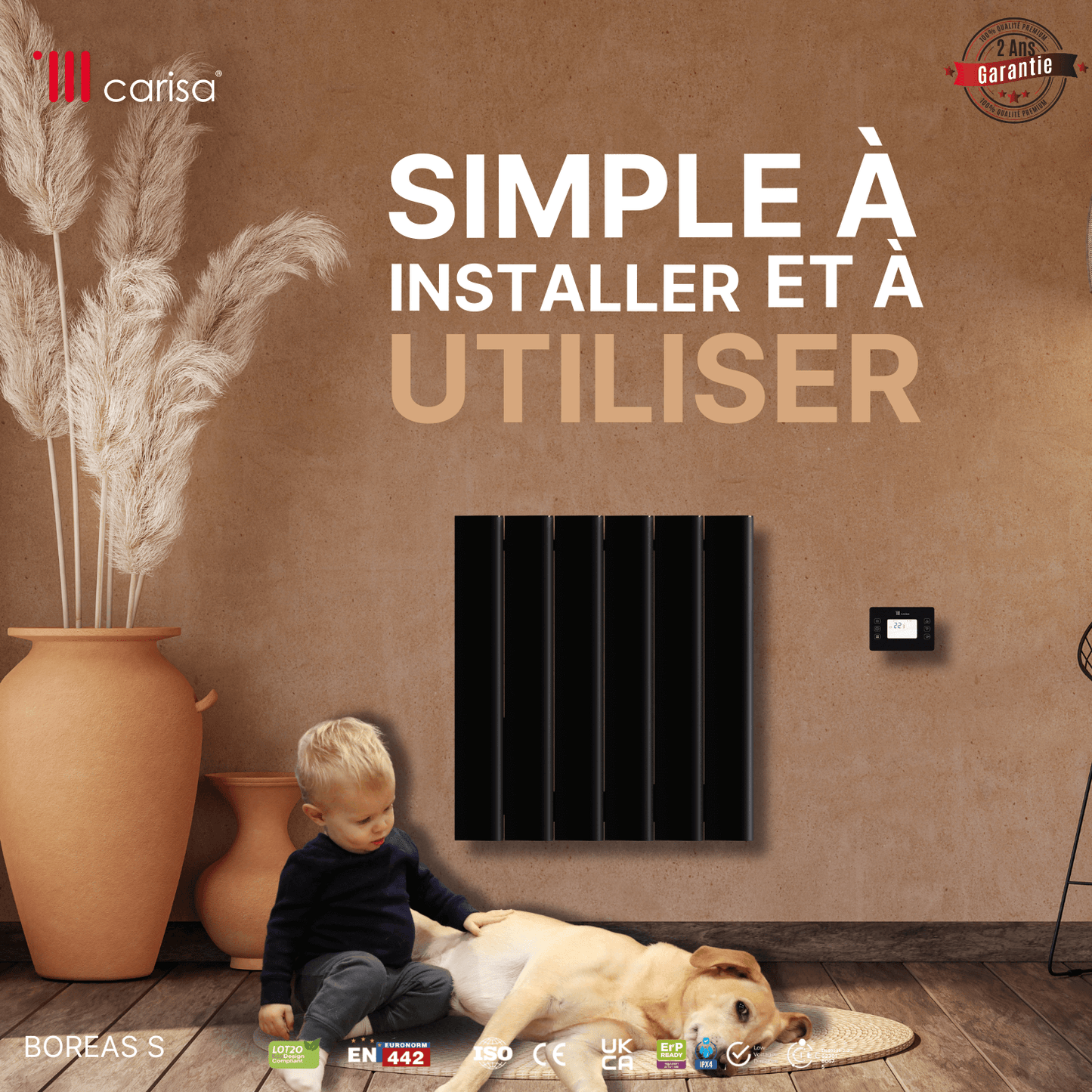 Termoarredo Elettrico Orizzontale Carisa Boreas S Design Moderno Nero