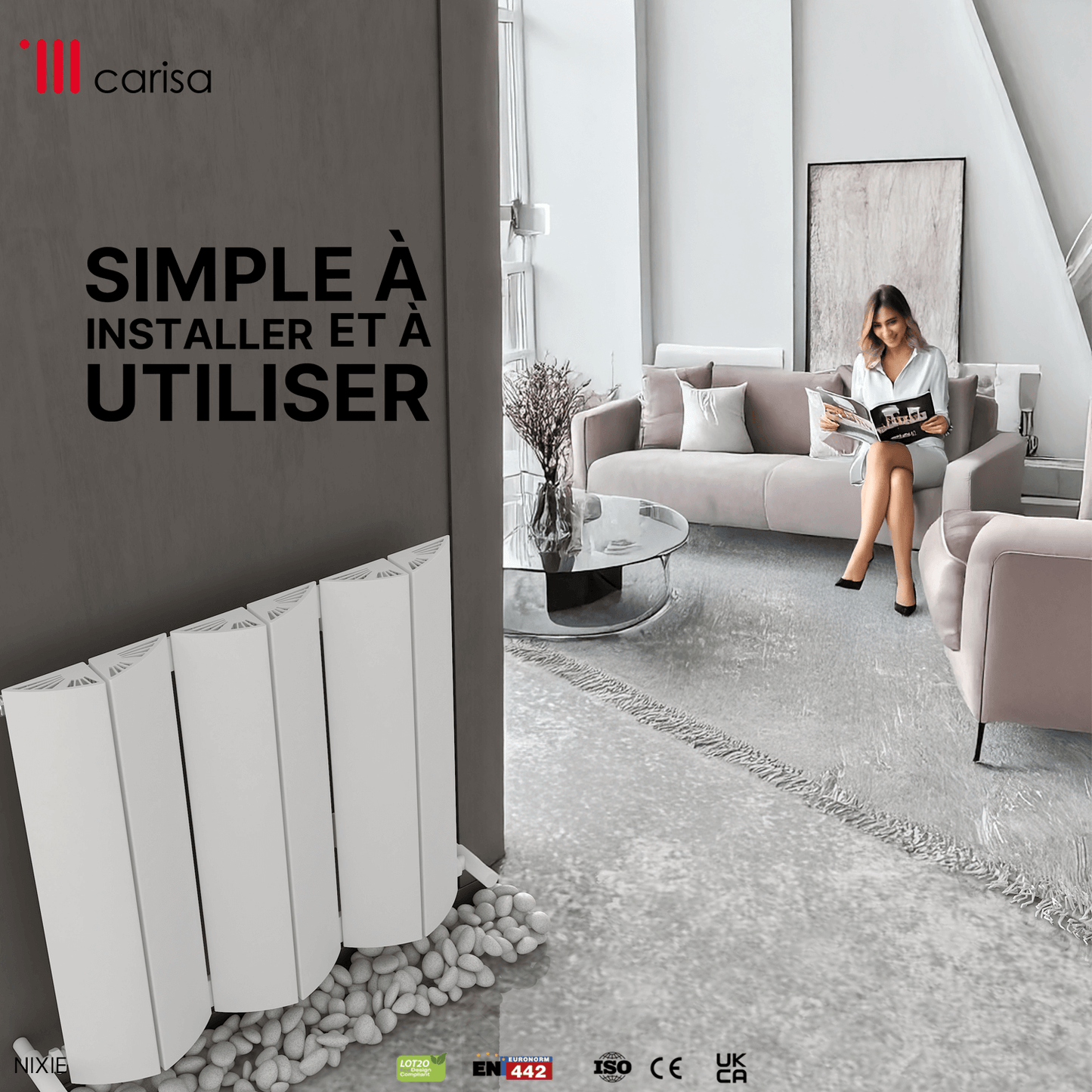 Carisa Nixie Termoarredo Orizzontale in Alluminio Design Moderno Bianco