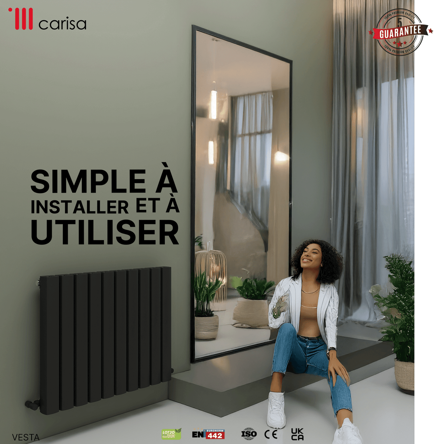Carisa Vesta Termoarredo Orizzontale in Alluminio Design Moderno Grigio Scuro