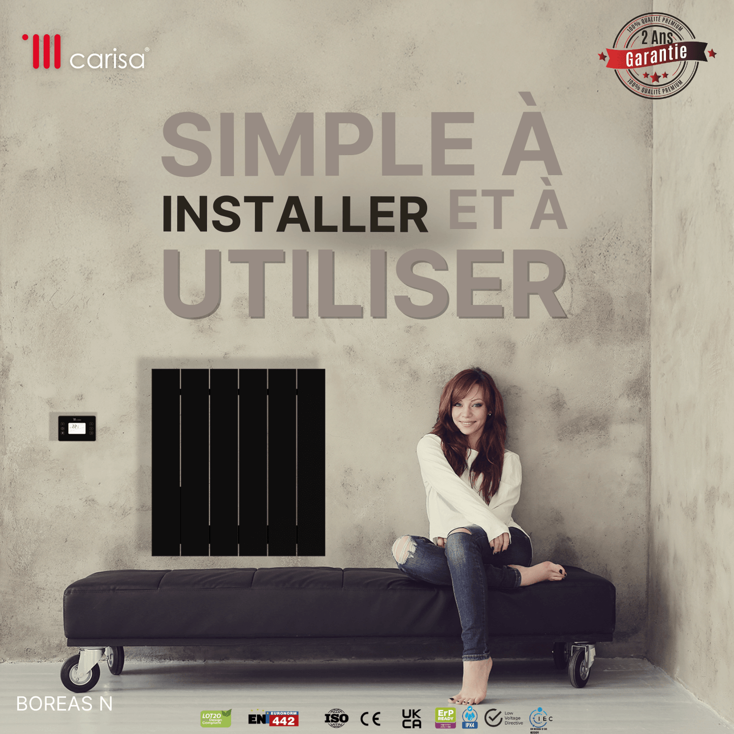 Carisa Boreas N Termoarredo Elettrico Orizzontale Design Moderno Nero