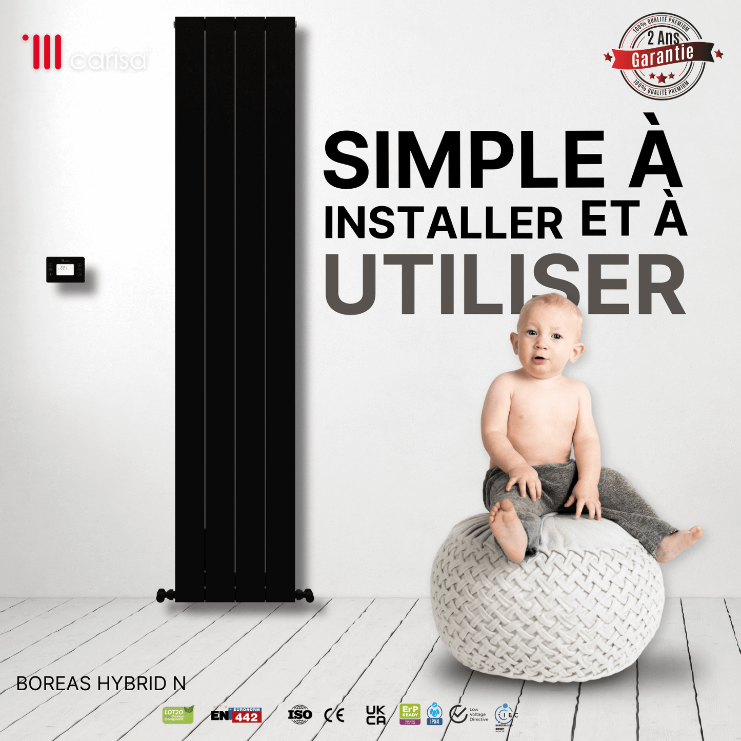 Carisa Boreas Hybrid N Termoarredo Elettrico Verticale Design Moderno Nero