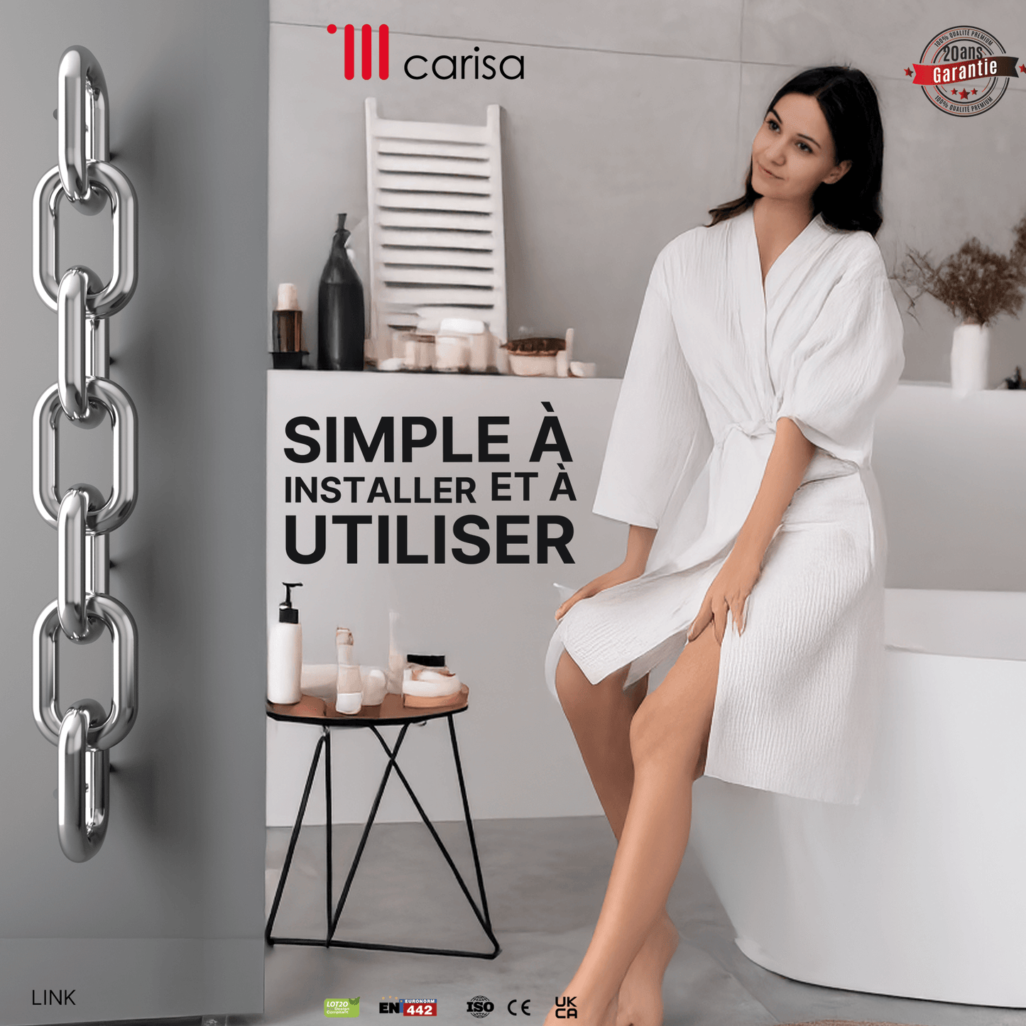 Carisa Link Termoarredo Verticale in Acciaio Inox Design Moderno Satinato Lucido