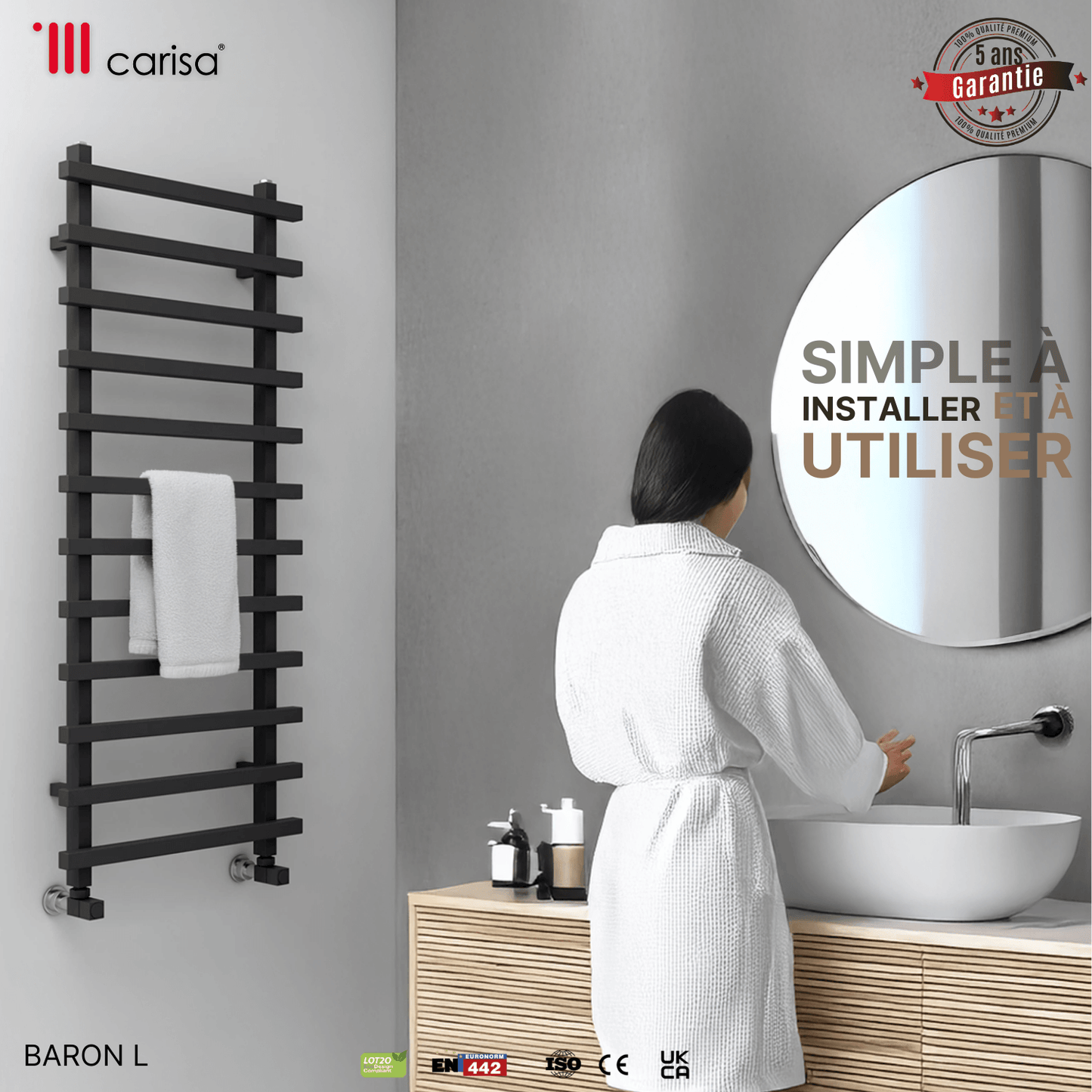 Scaldasalviette Carisa Baron L in Alluminio Design Moderno Antracite