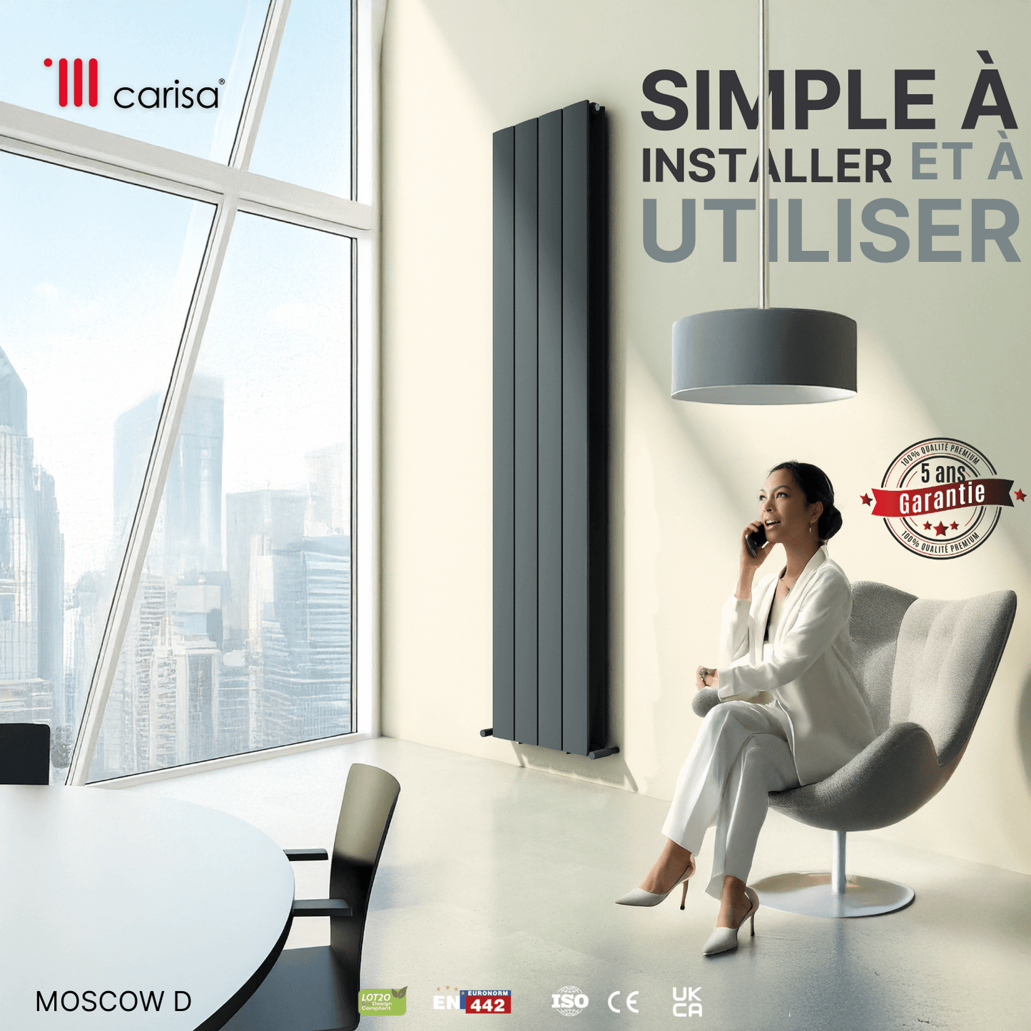 Carisa Mosca D Termoarredo Verticale in Alluminio Design Moderno Antracite