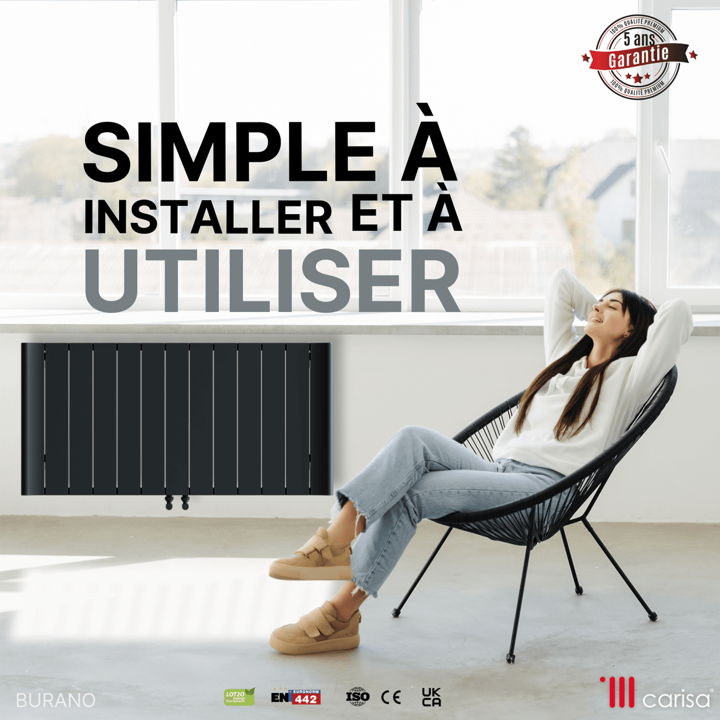 Termoarredo Orizzontale Carisa Burano in Alluminio Design Moderno Antracite