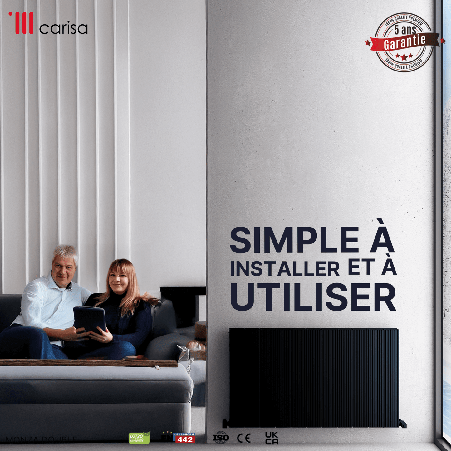 Radiatore Orizzontale Carisa Monza in Alluminio Design Moderno Nero