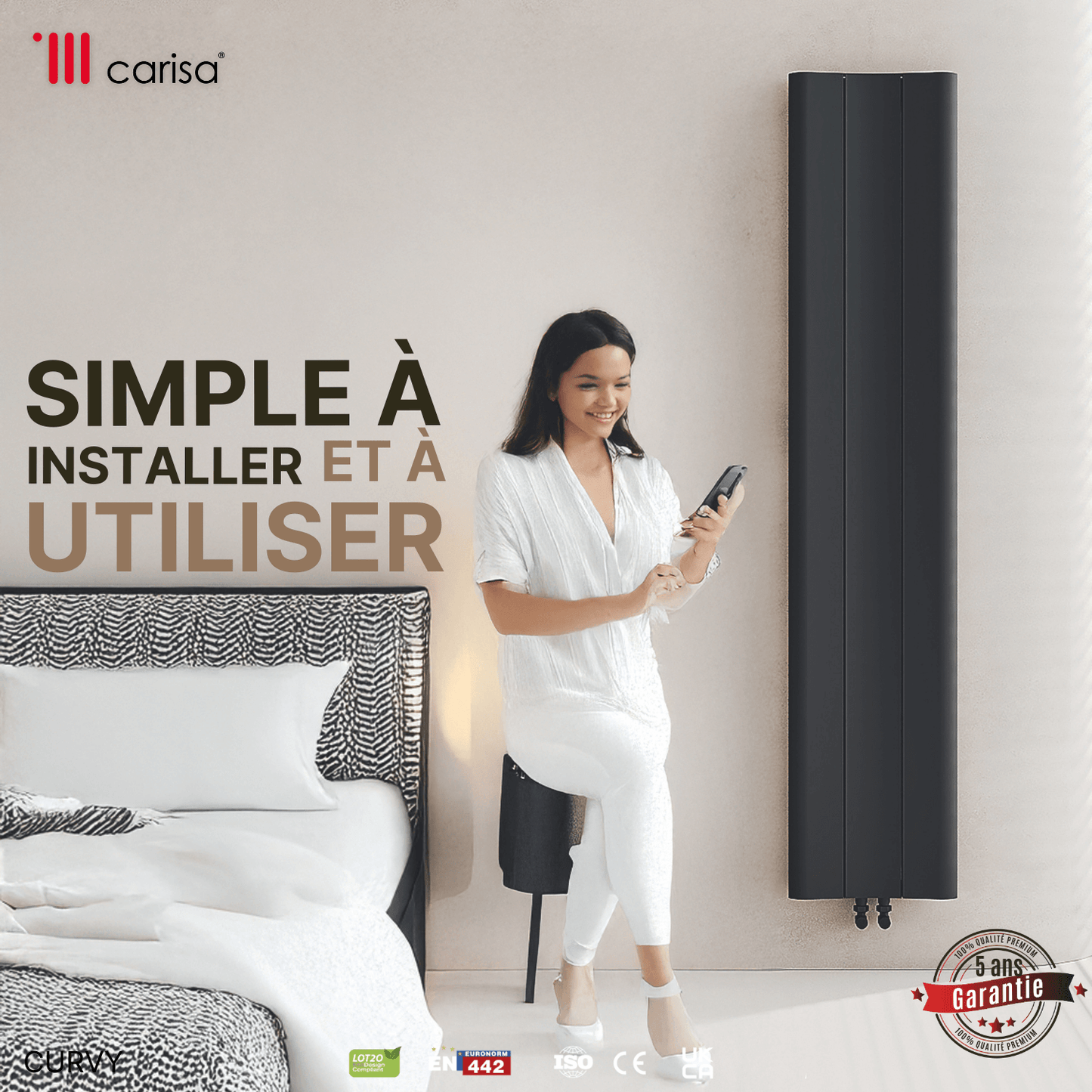 Carisa Curvy Termoarredo Verticale in Alluminio Design Moderno Antracite