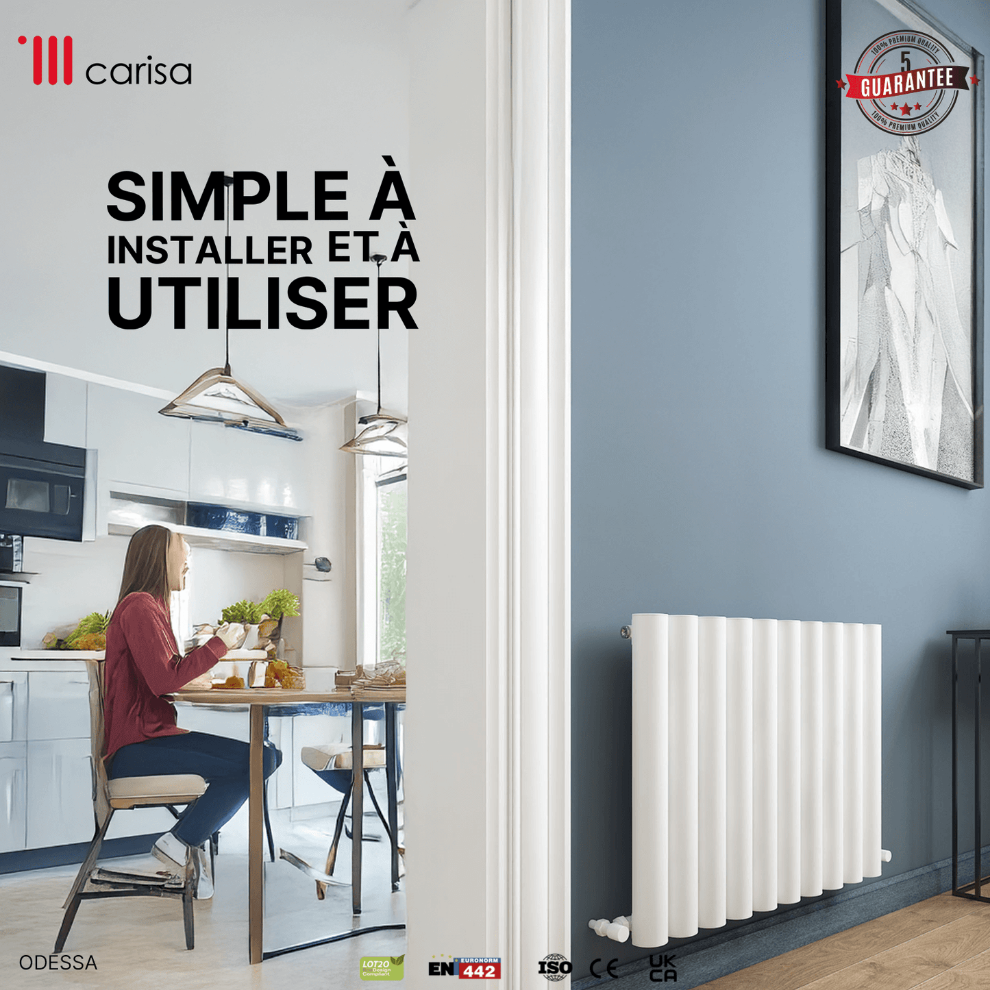 Carisa Odessa Termoarredo Orizzontale in Alluminio Design Moderno Bianco