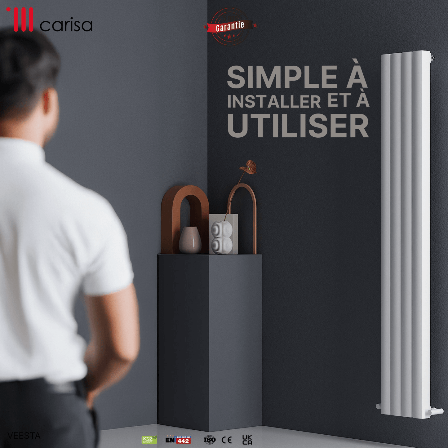Carisa Vesta Termoarredo Verticale in Alluminio Design Moderno Bianco