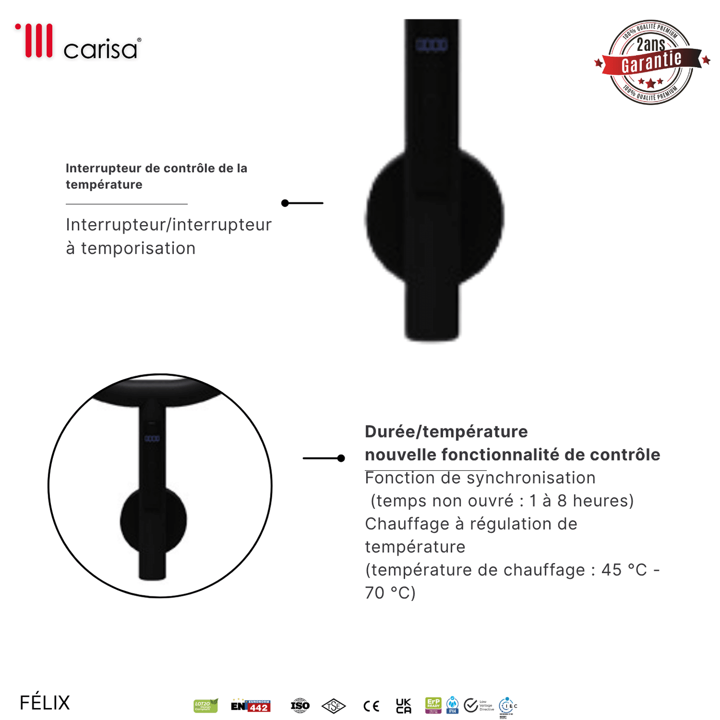 Carisa Felix Sèche-Serviette Électrique Design Moderne Noir Mat