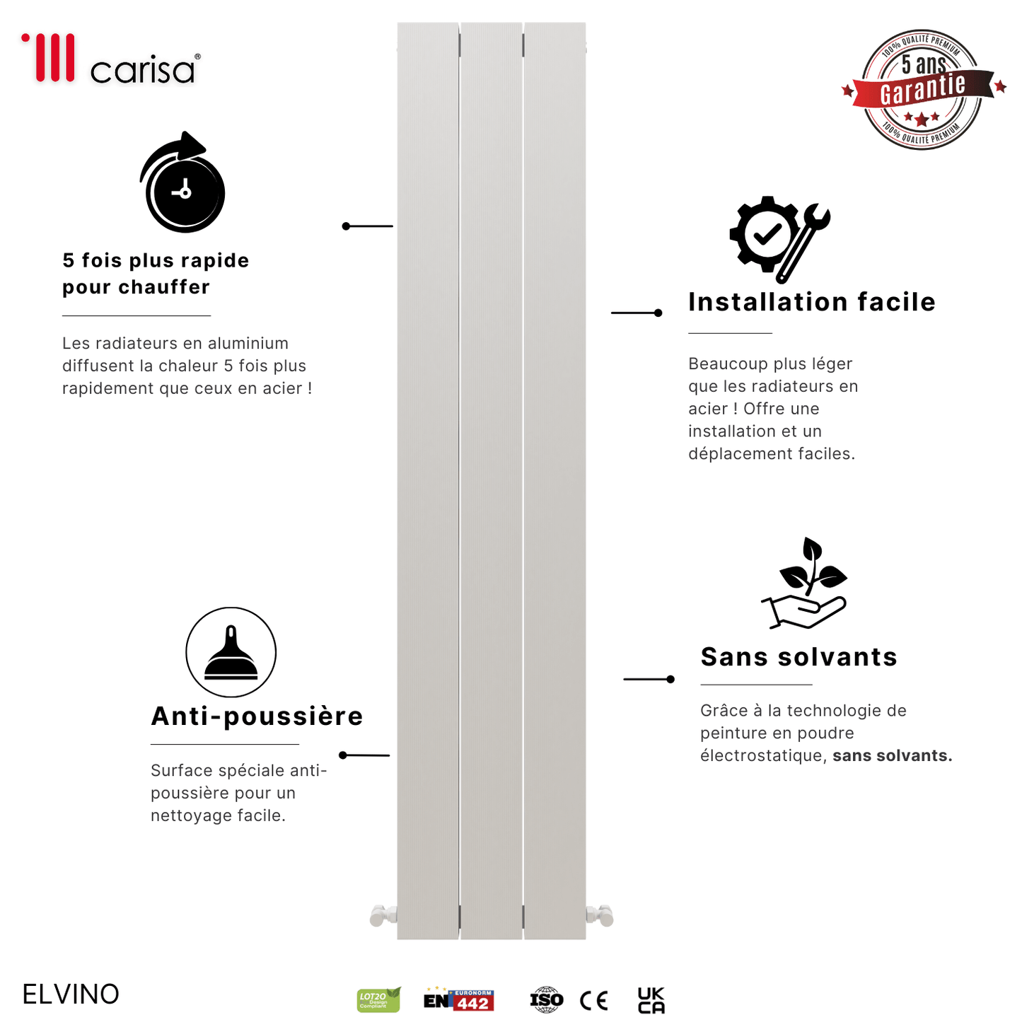 Carisa Elvino Termoarredo Verticale in Alluminio Design Moderno Bianco