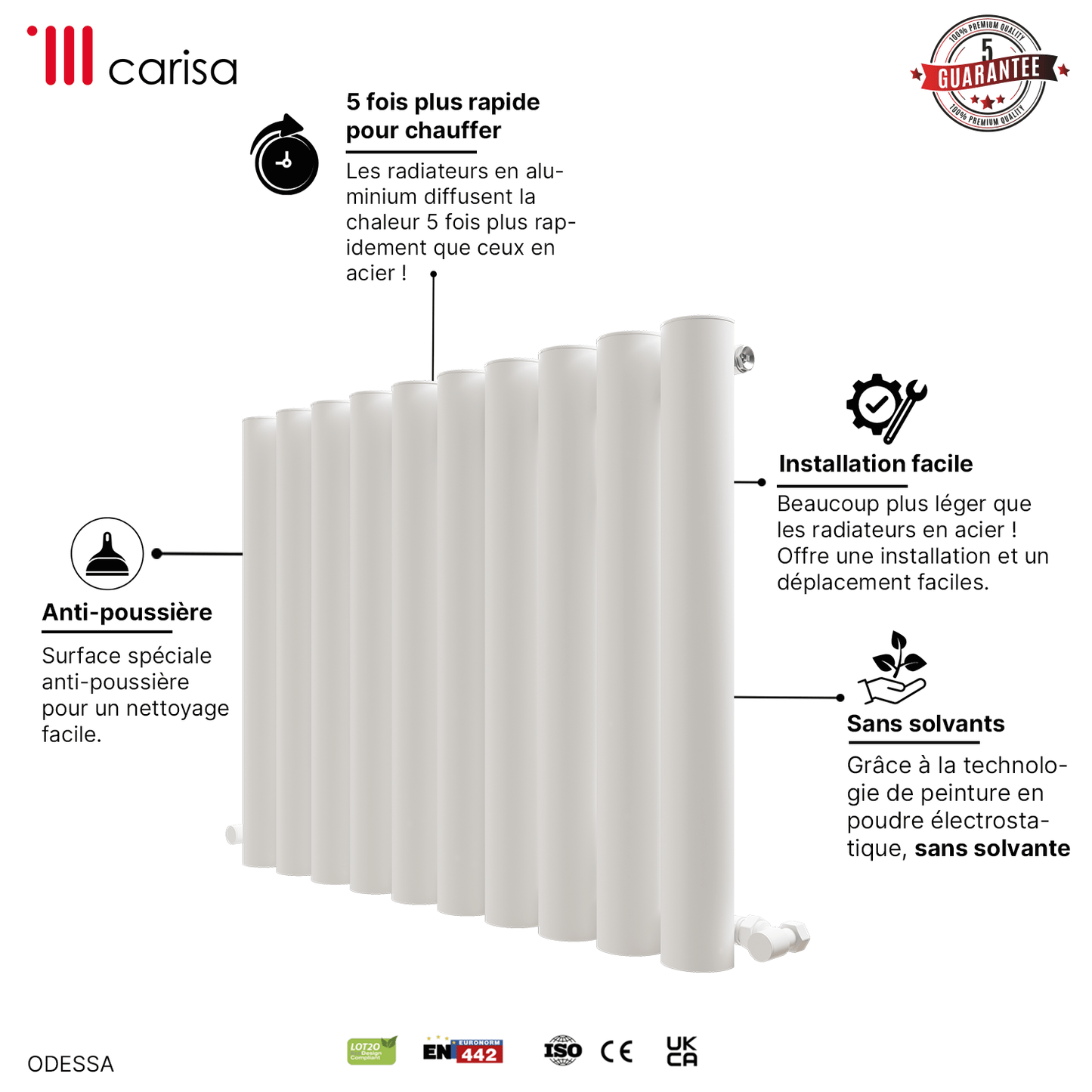 Carisa Odessa Termoarredo Orizzontale in Alluminio Design Moderno Bianco