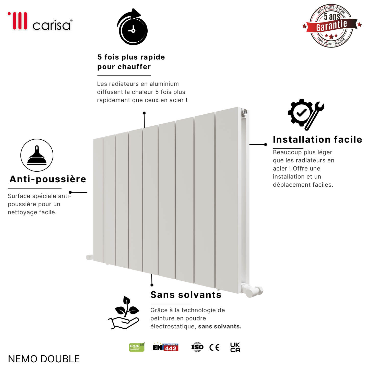 Carisa Nemo Termoarredo Orizzontale in Alluminio Design Moderno Bianco