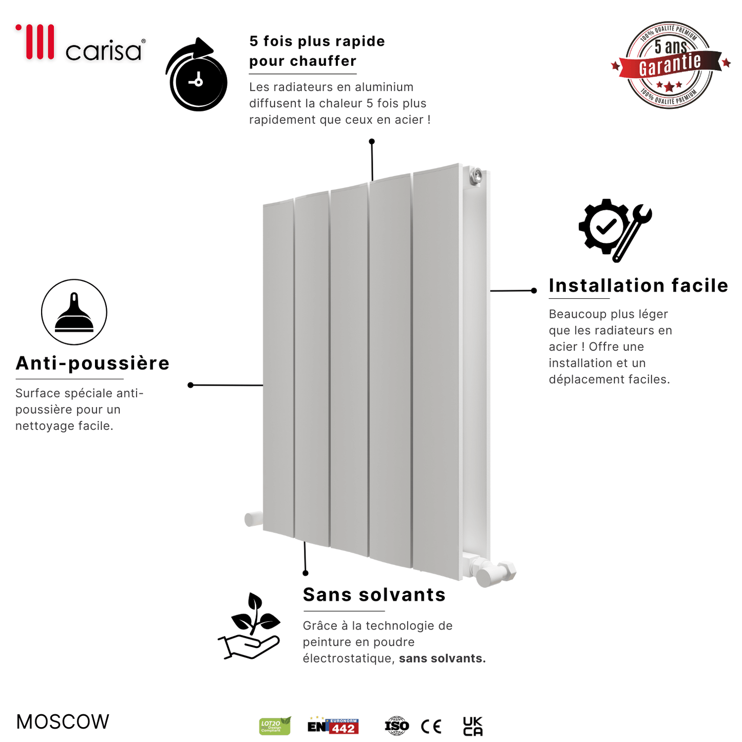 Termoarredo Orizzontale Carisa Mosca in Alluminio Design Moderno Bianco