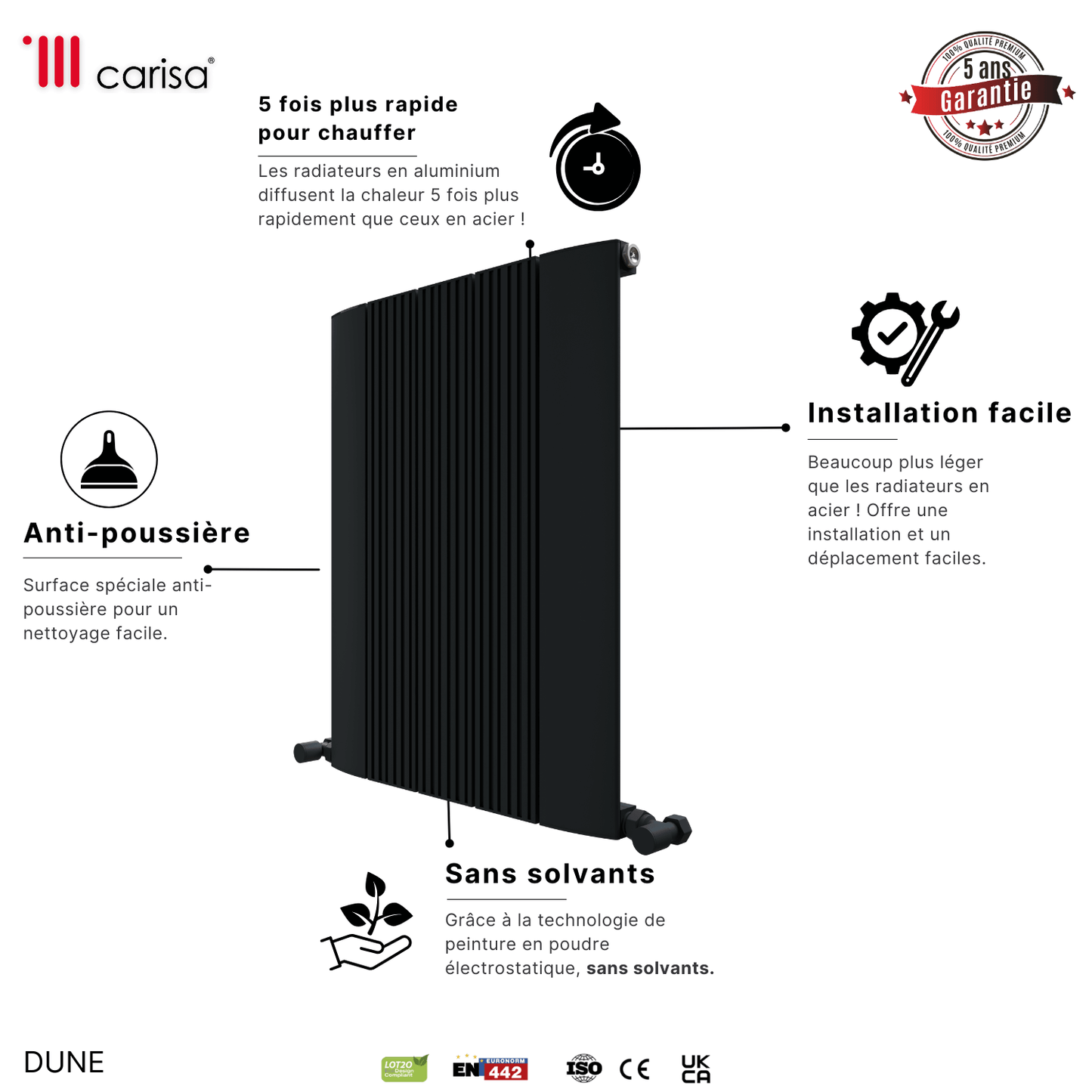 Carisa Dune Termoarredo Orizzontale in Alluminio Design Moderno Antracite