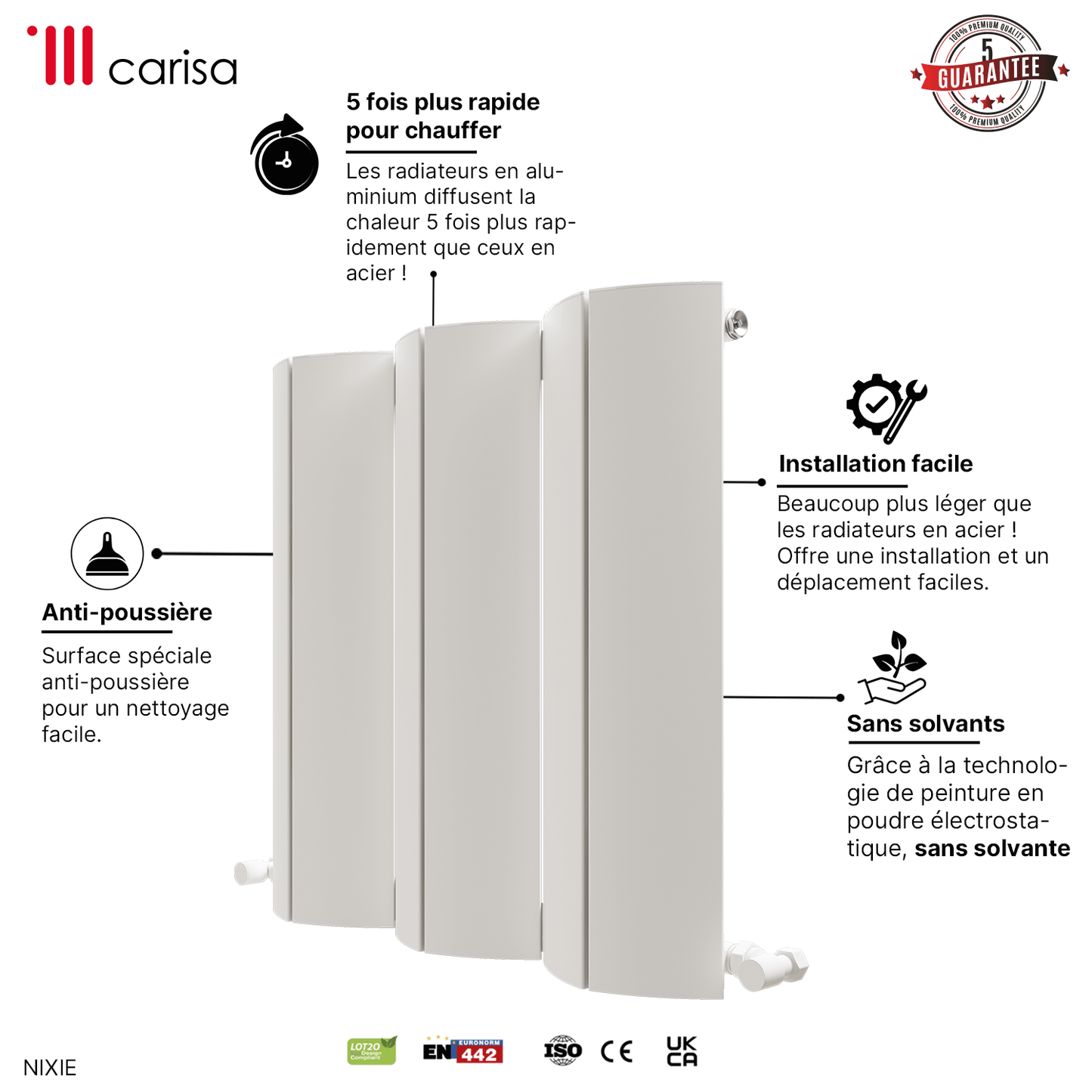 Carisa Nixie Termoarredo Orizzontale in Alluminio Design Moderno Bianco