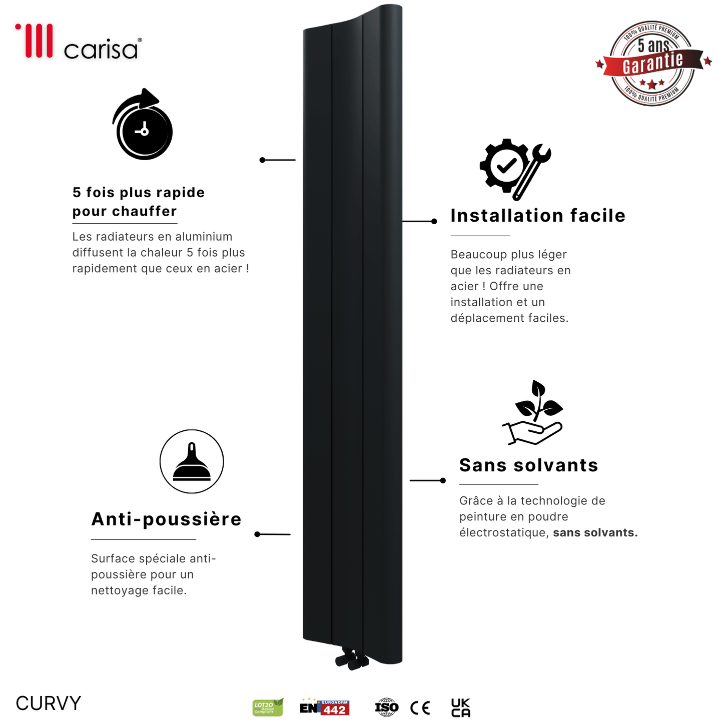 Carisa Curvy Termoarredo Verticale in Alluminio Design Moderno Antracite
