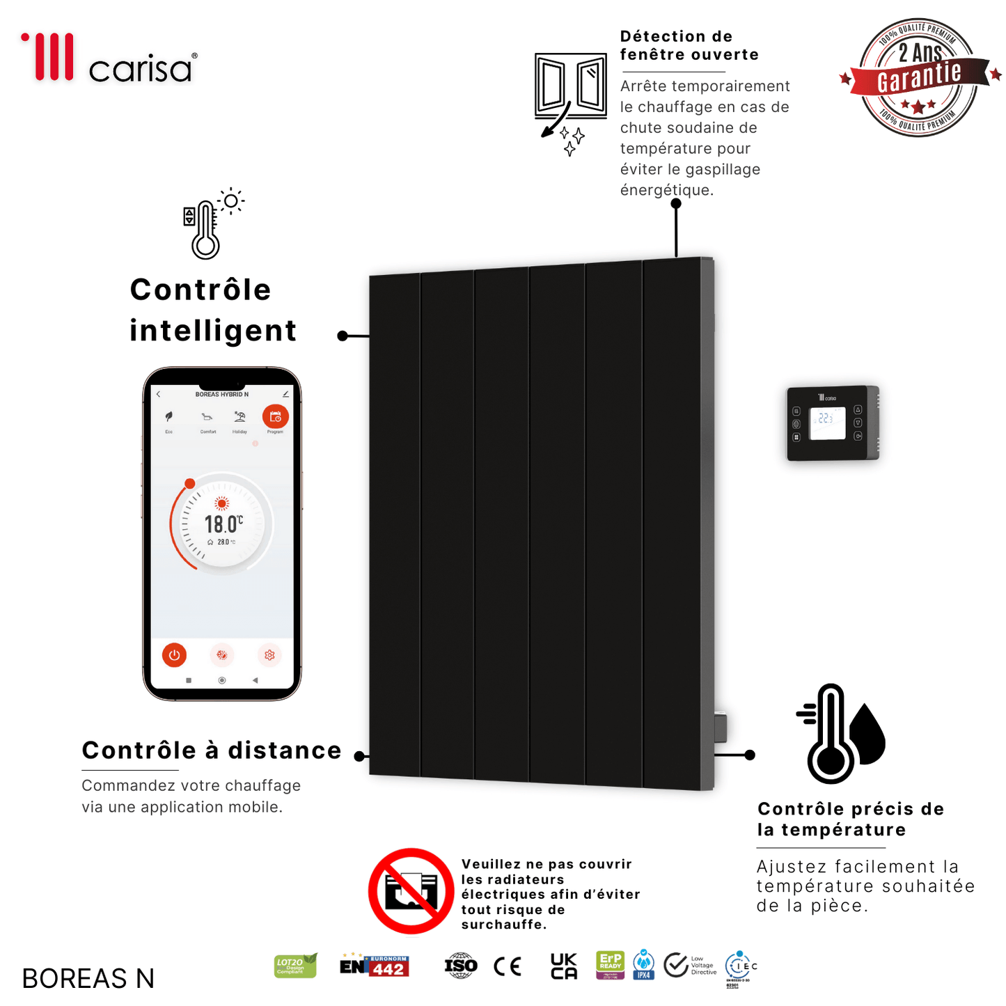 Termoarredo Elettrico Orizzontale Carisa Boreas M Design Moderno Nero