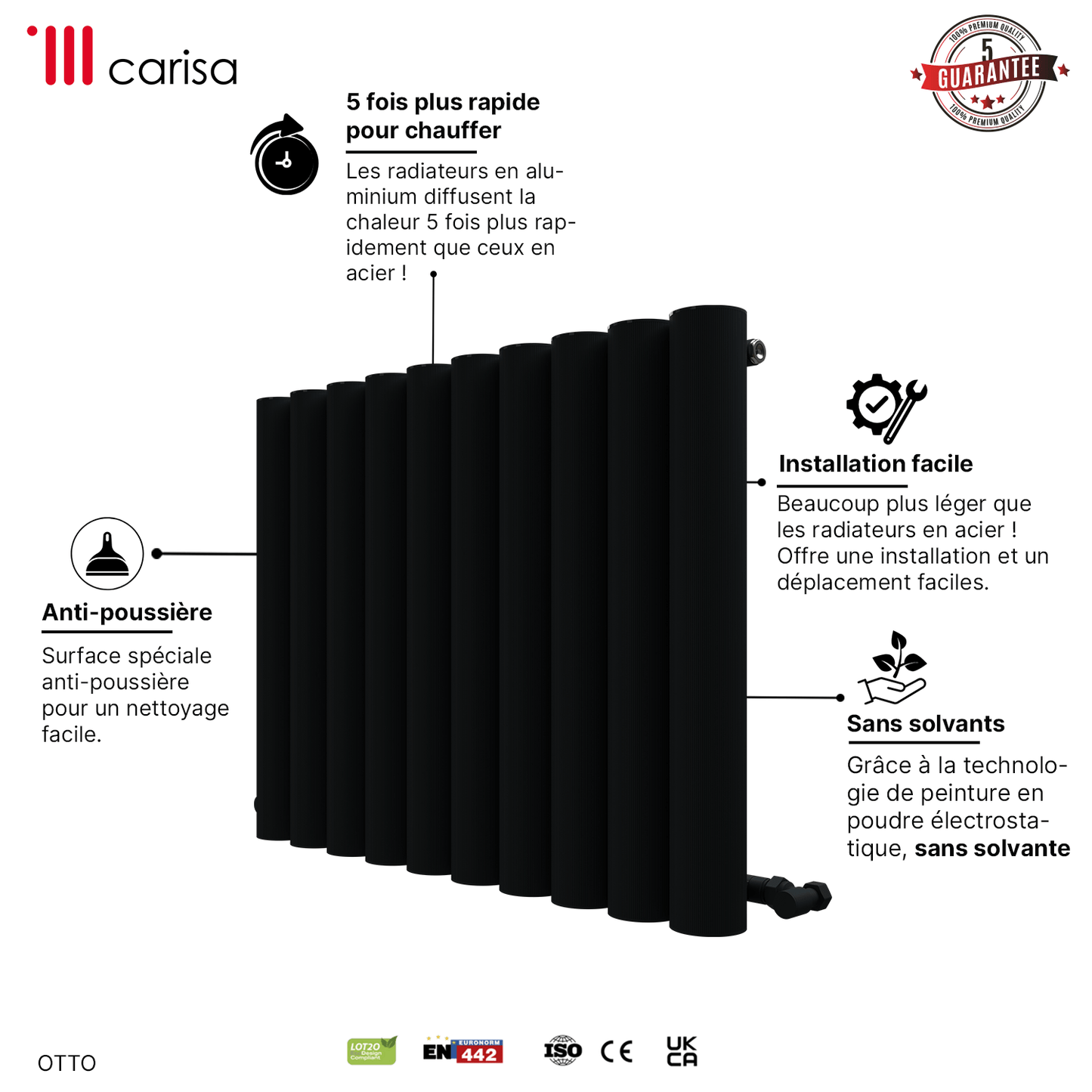 Carisa Otto Termoarredo Orizzontale in Alluminio Design Moderno Antracite