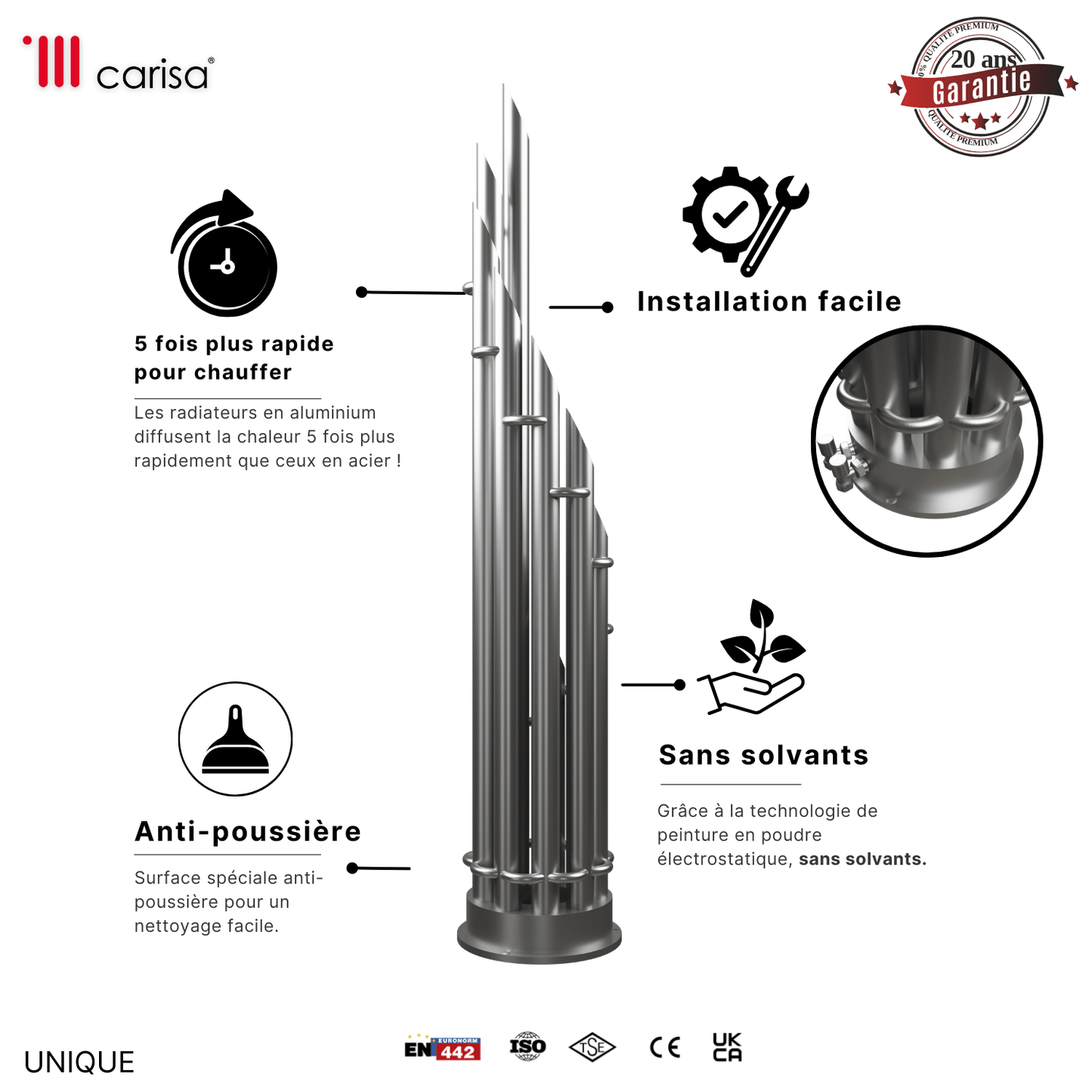 Carisa Unique Termoarredo Verticale in Acciaio Inox Design Moderno Satinato Lucido