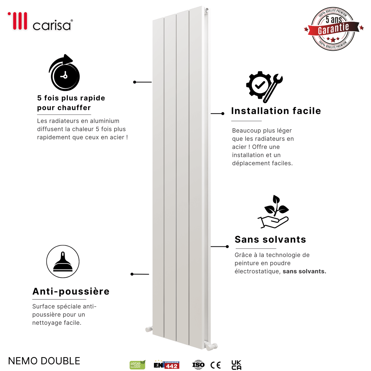 Carisa Nemo Termoarredo Verticale in Alluminio Design Moderno Bianco
