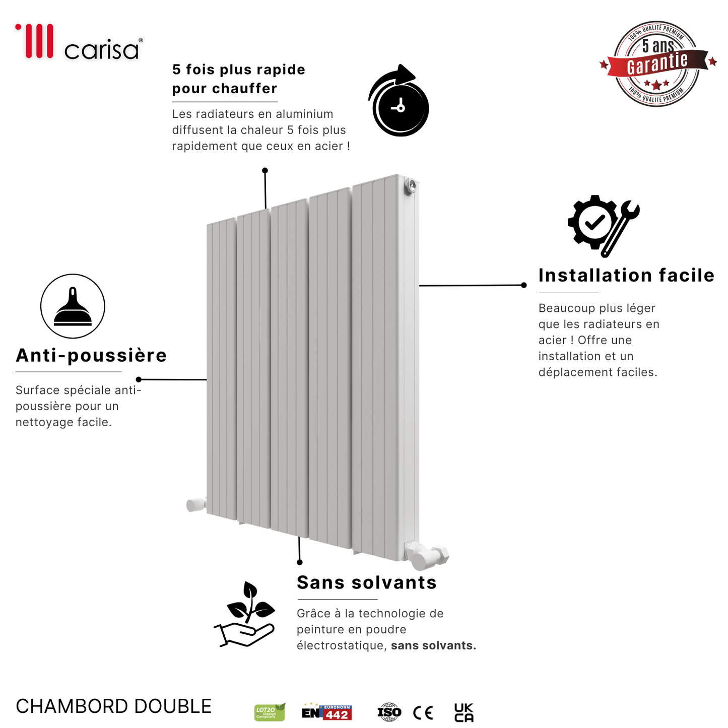 Radiatore Orizzontale in Alluminio Carisa Chambord Design Moderno Bianco