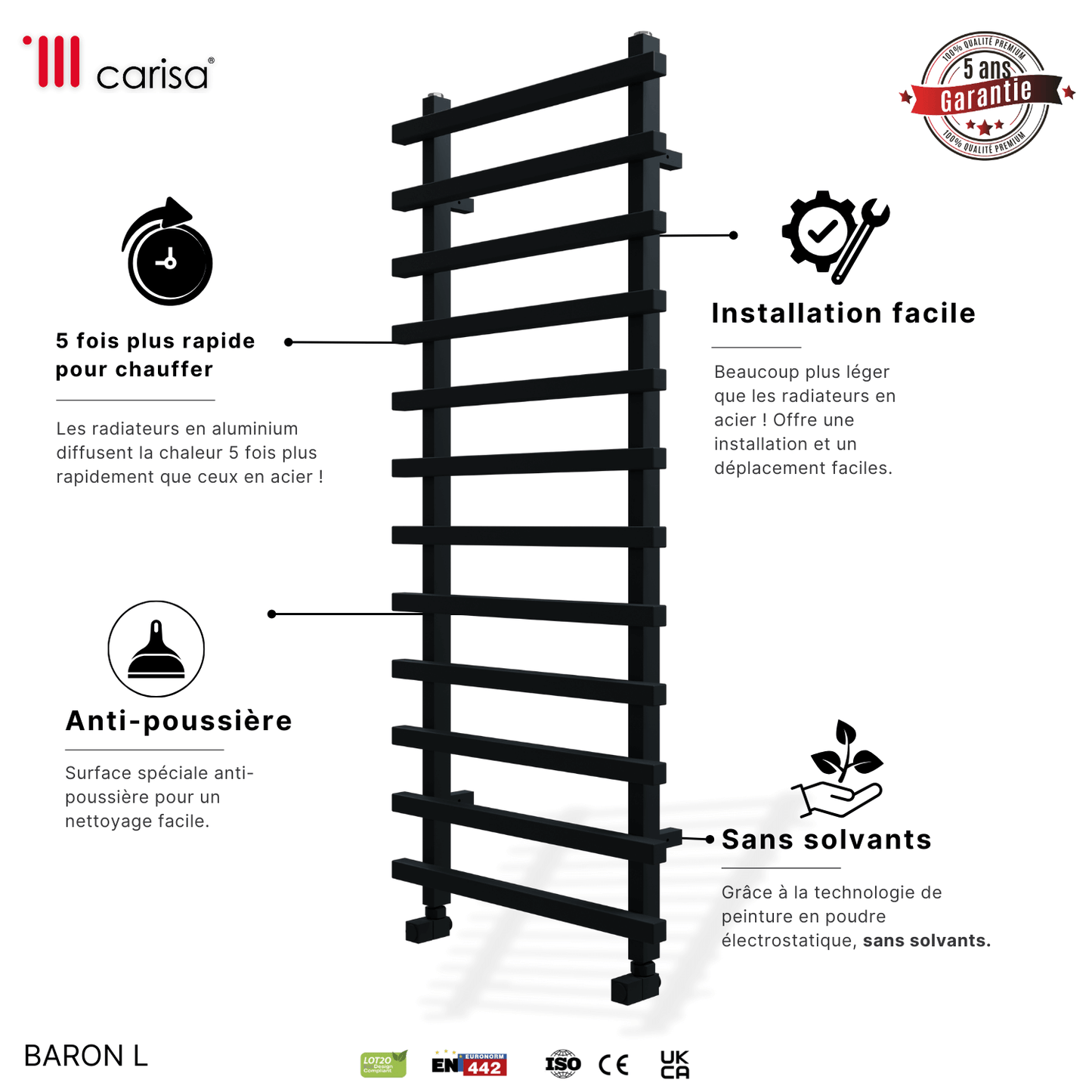 Scaldasalviette Carisa Baron L in Alluminio Design Moderno Antracite