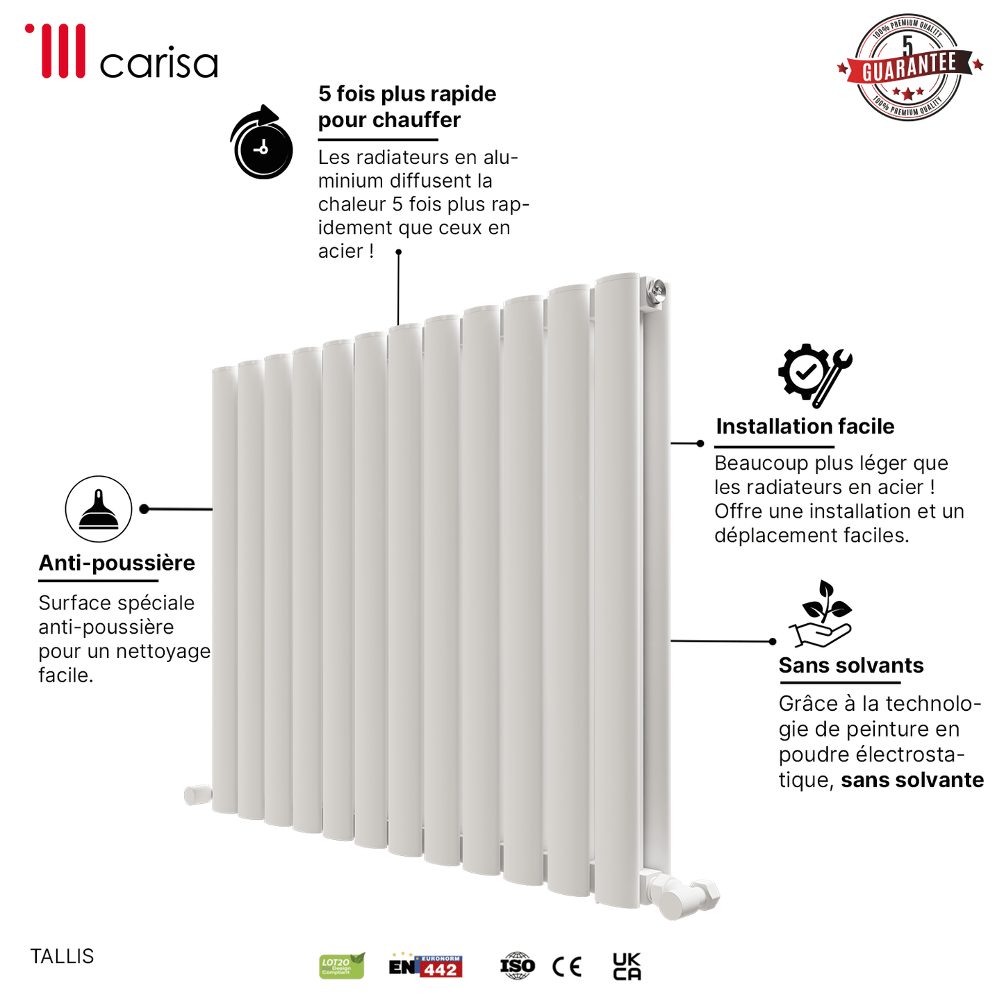 Termoarredo Orizzontale Carisa Tallis in Alluminio Design Moderno Bianco