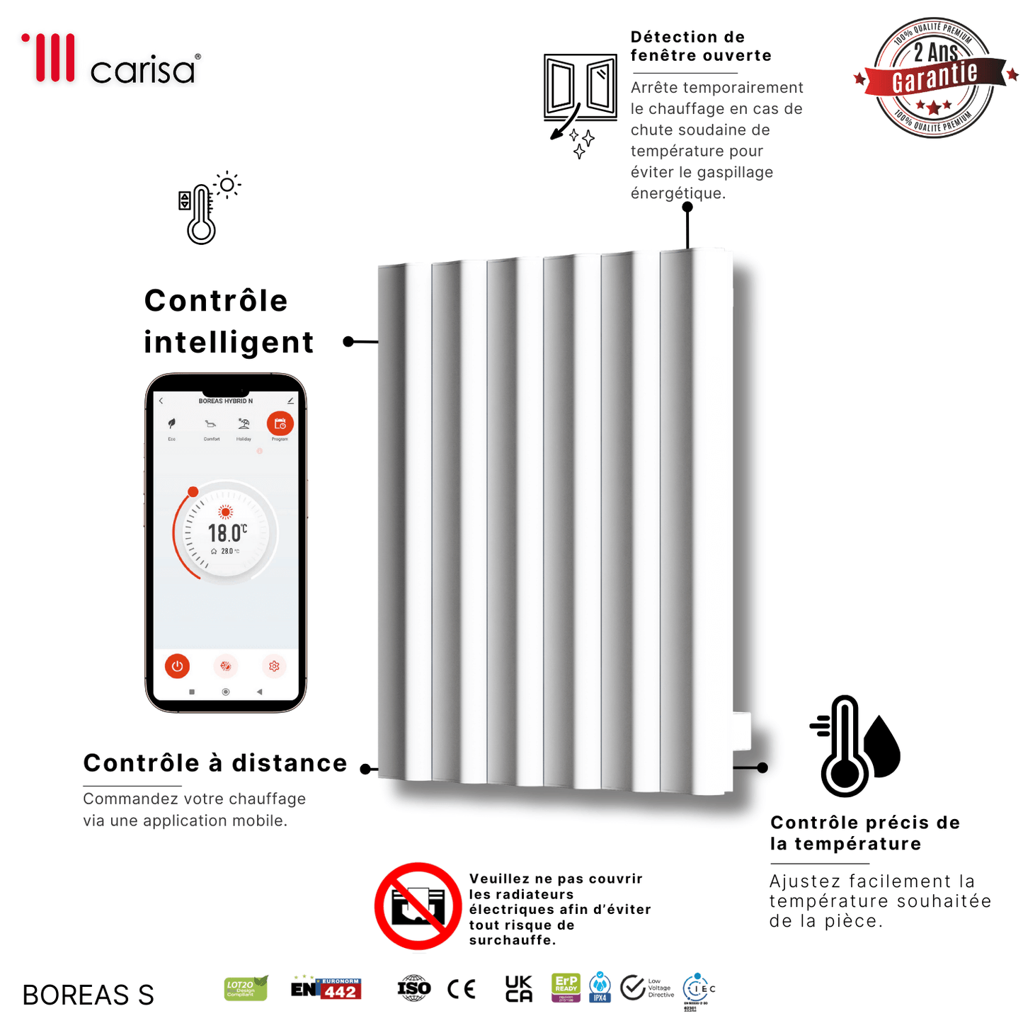 Termoarredo Elettrico Orizzontale Carisa Boreas S Design Moderno Bianco