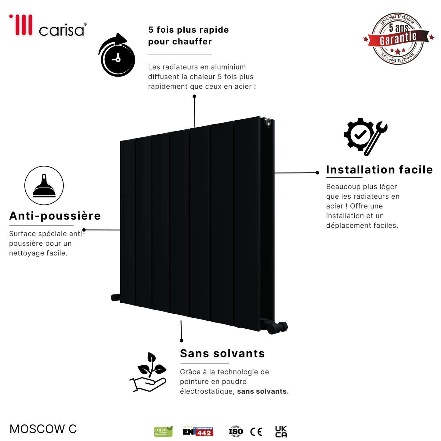 Carisa Mosca C Termoarredo Orizzontale in Alluminio Design Moderno Antracite