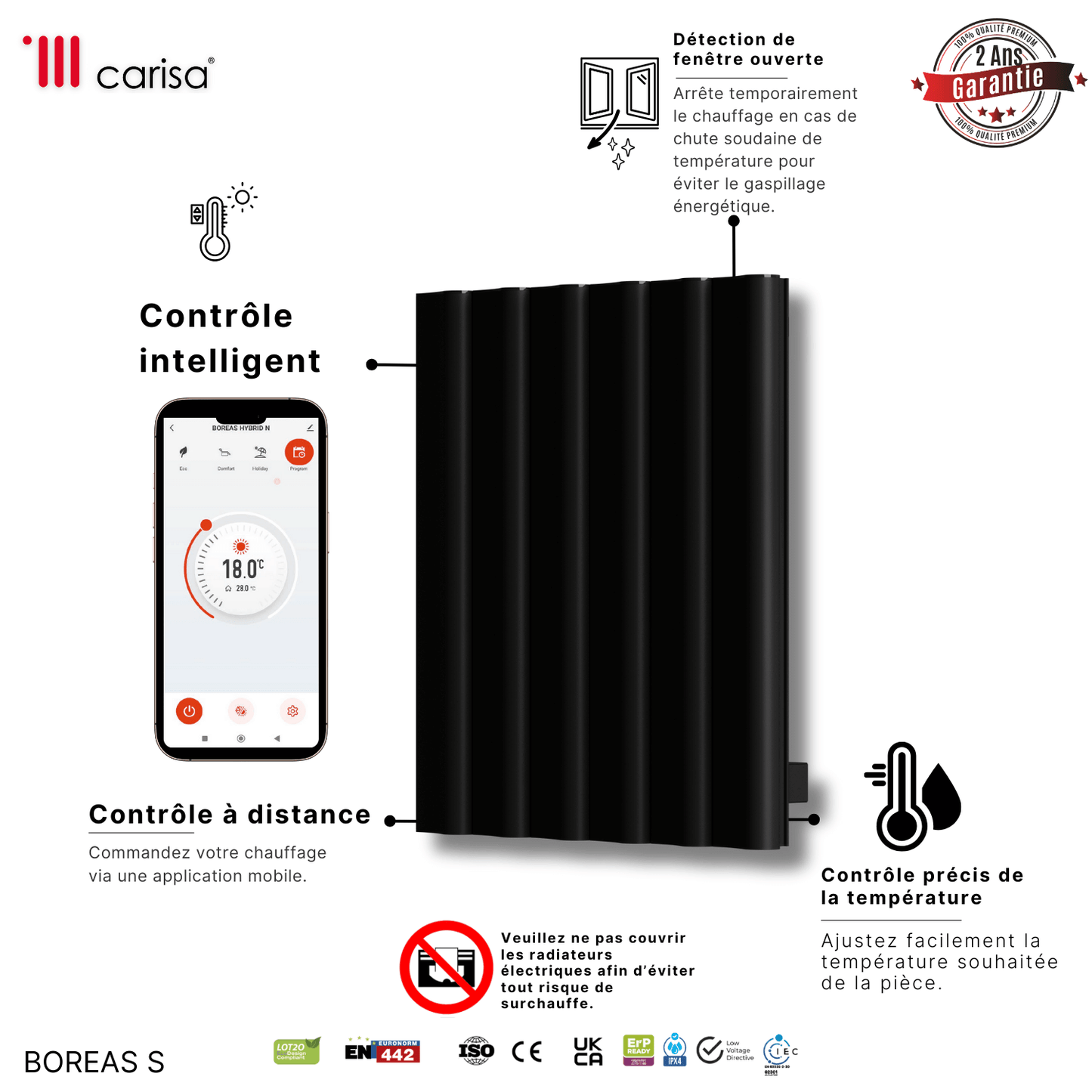 Termoarredo Elettrico Orizzontale Carisa Boreas S Design Moderno Nero