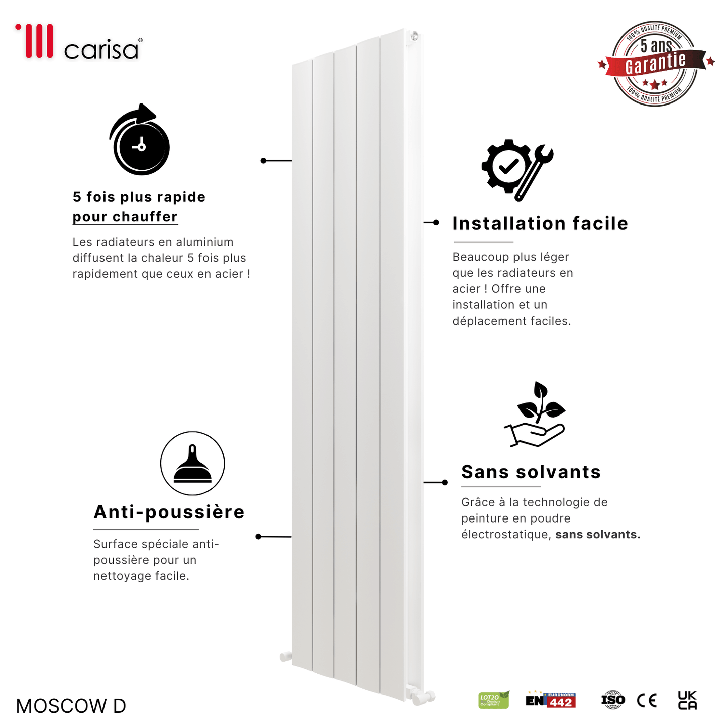 Carisa Mosca D Termoarredo Verticale in Alluminio Design Moderno Bianco
