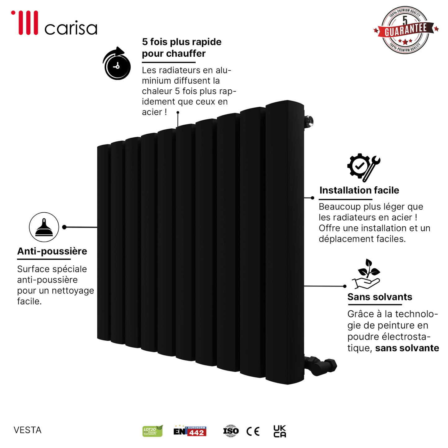 Carisa Vesta Termoarredo Orizzontale in Alluminio Design Moderno Grigio Scuro
