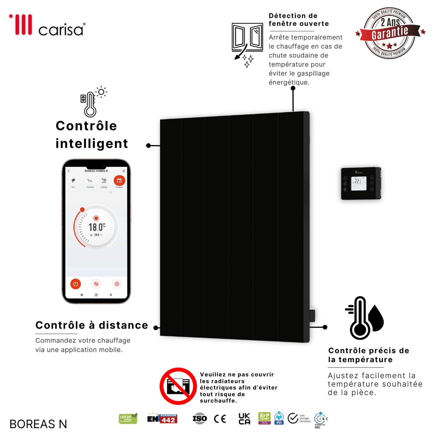 Carisa Boreas N Termoarredo Elettrico Orizzontale Design Moderno Nero