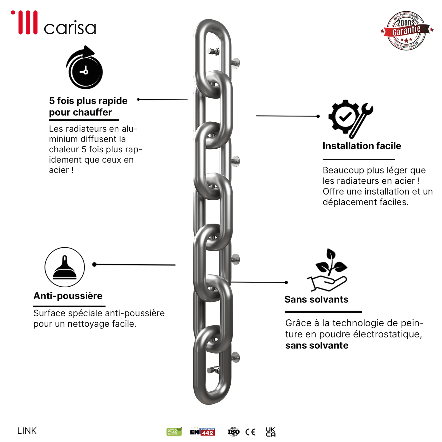 Carisa Link Termoarredo Verticale in Acciaio Inox Design Moderno Satinato Lucido