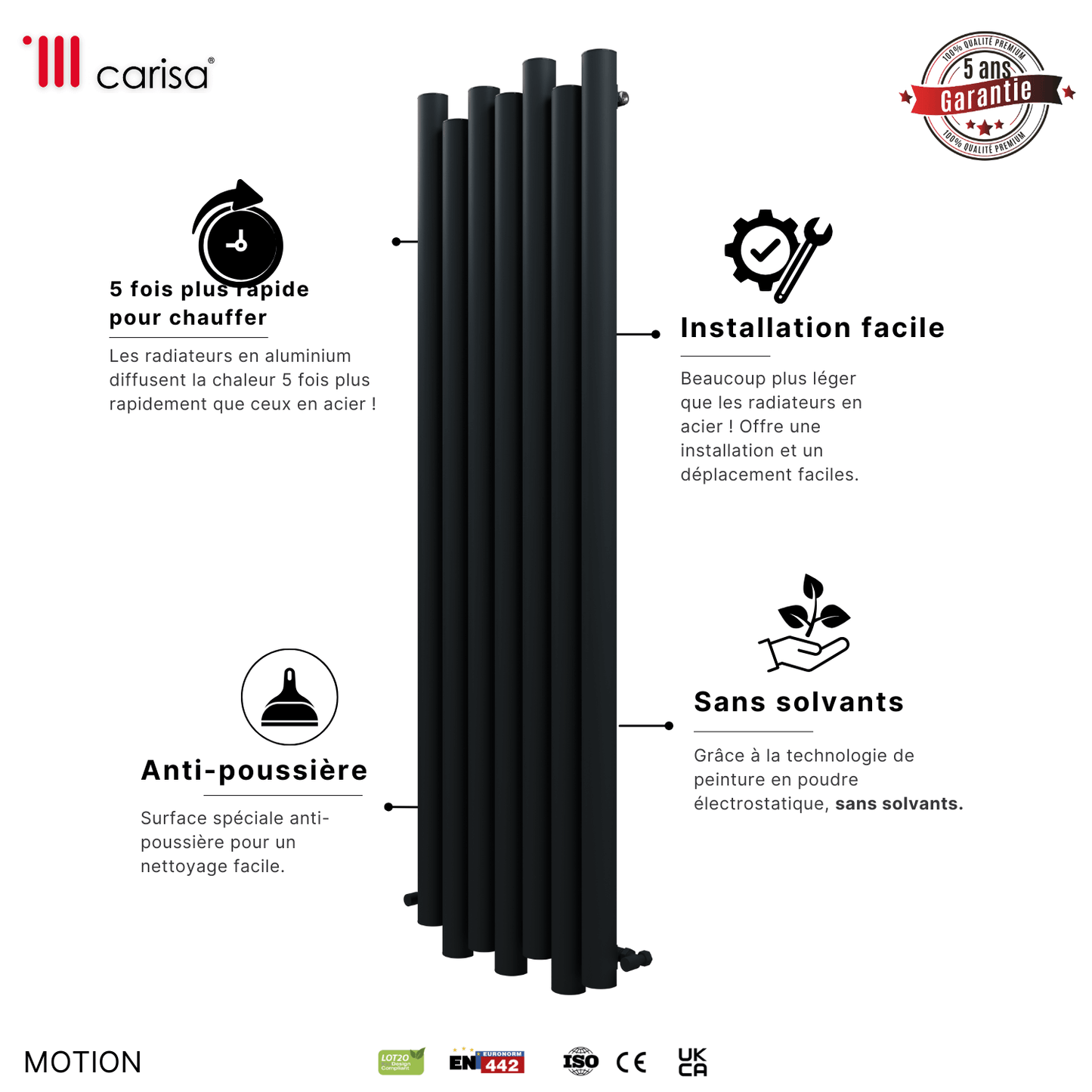 Radiatore verticale in alluminio Carisa Motion Design Moderno Antracite