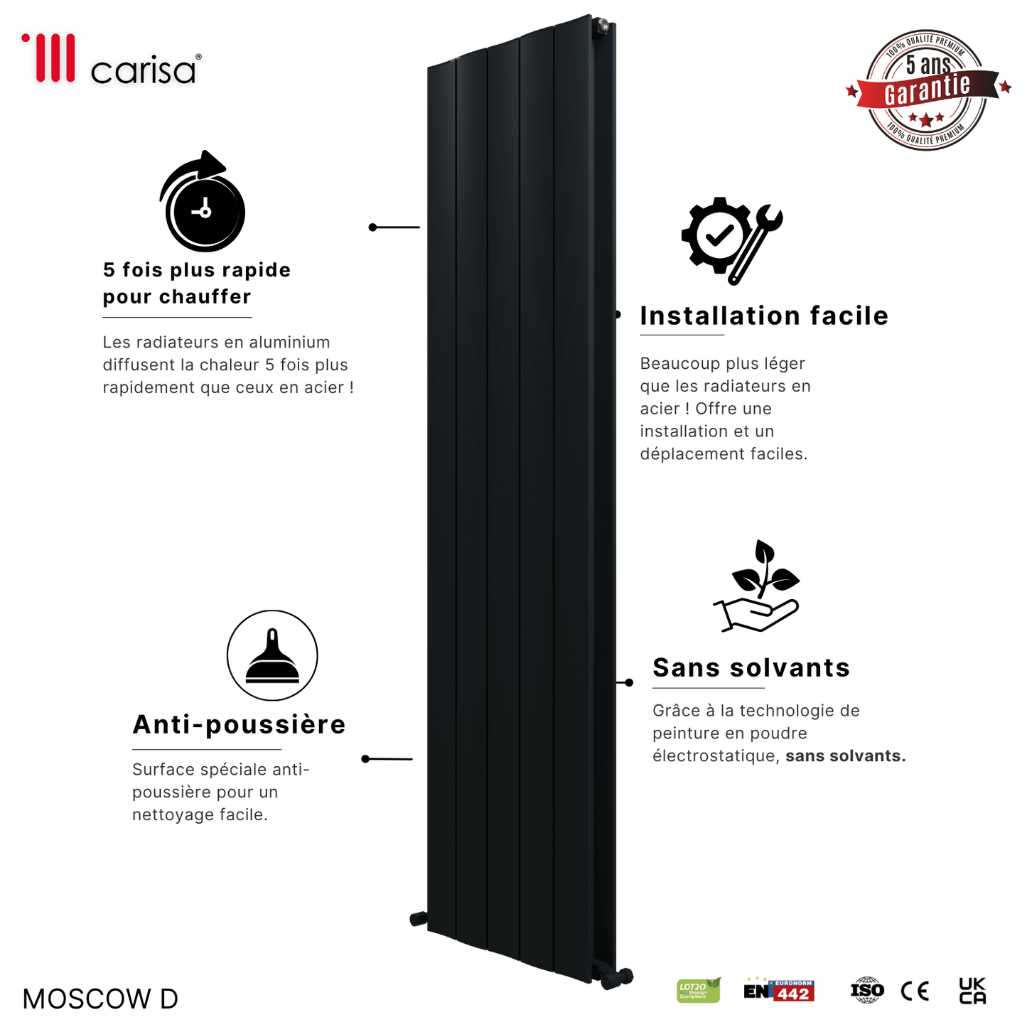 Carisa Mosca D Termoarredo Verticale in Alluminio Design Moderno Antracite