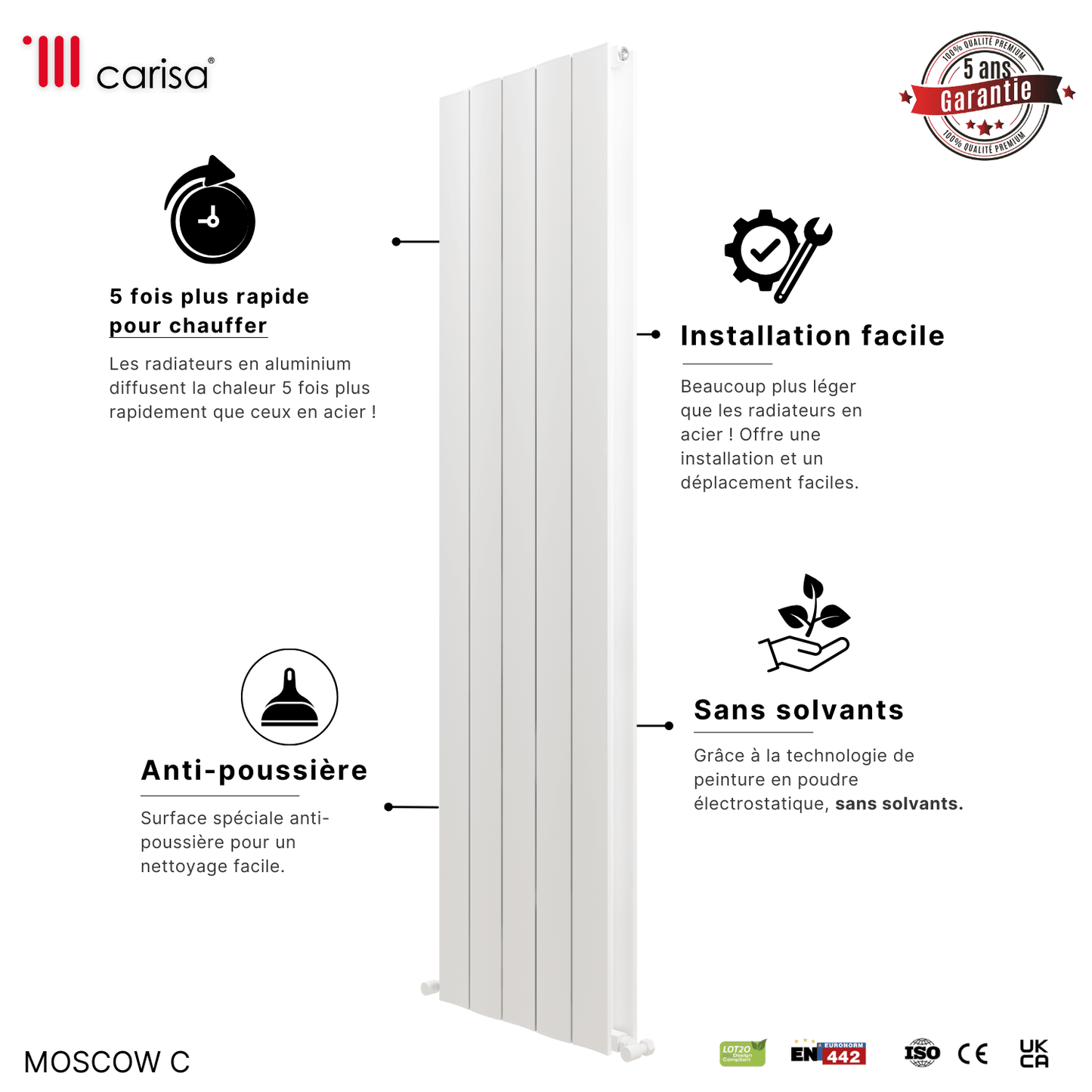 Carisa Mosca C Termoarredo Verticale in Alluminio Design Moderno Bianco