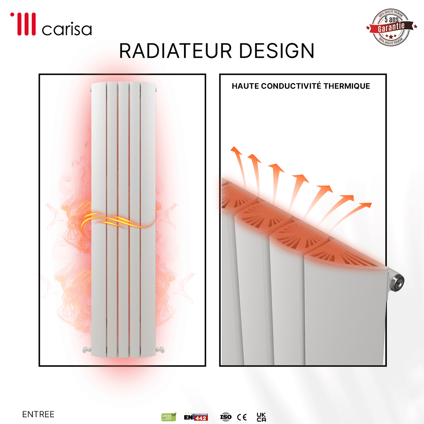 Carisa Gaia Termoarredo Verticale in Alluminio Design Moderno Bianco