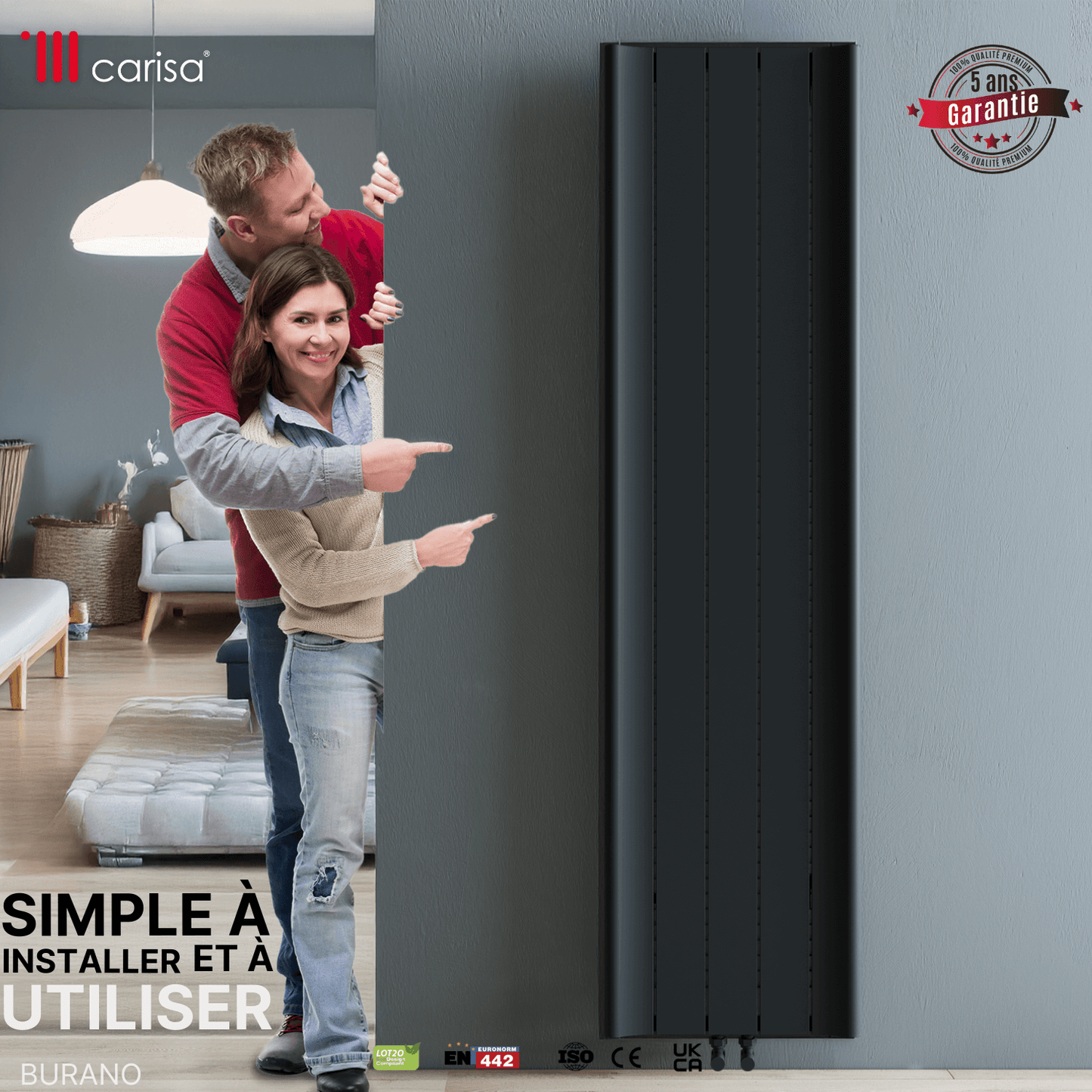 Radiatore verticale in alluminio Carisa Burano Design Moderno Antracite