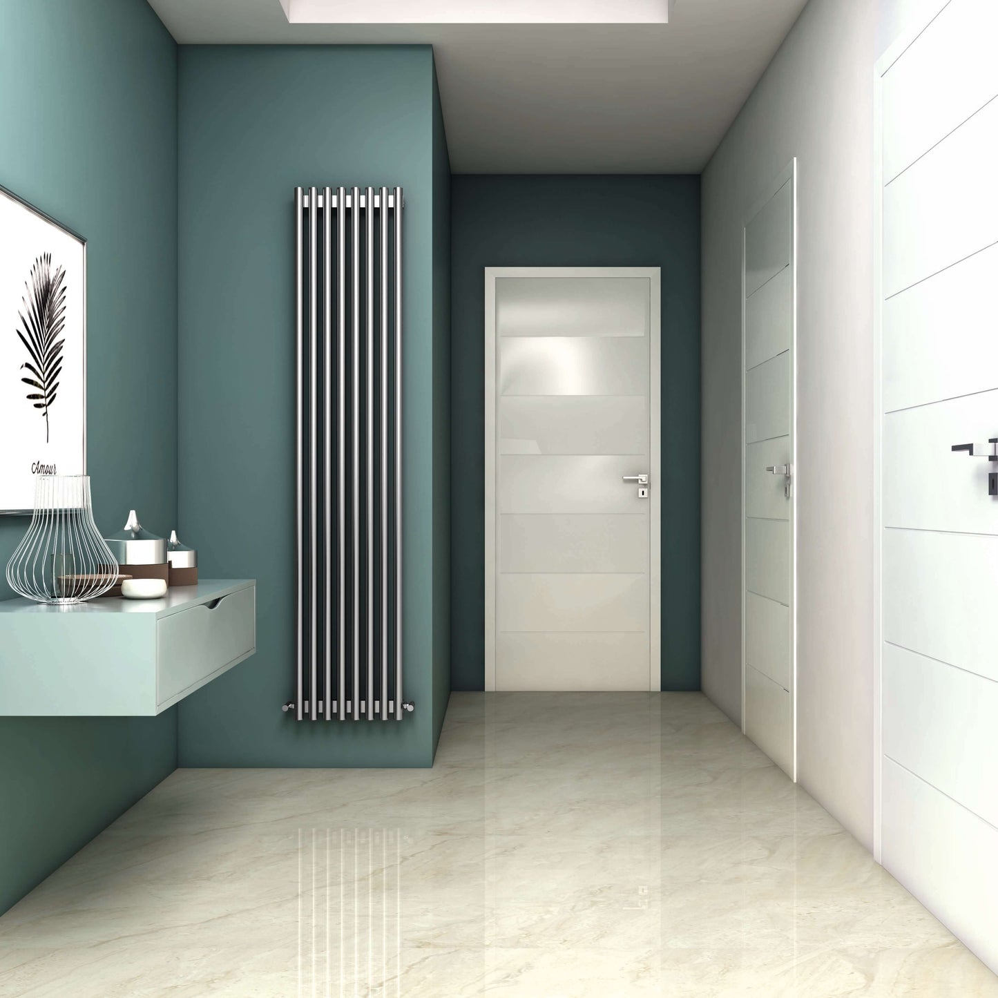 Termoarredo verticale Carisa Versailles in Acciaio Inox Design Moderno Satinato Lucido