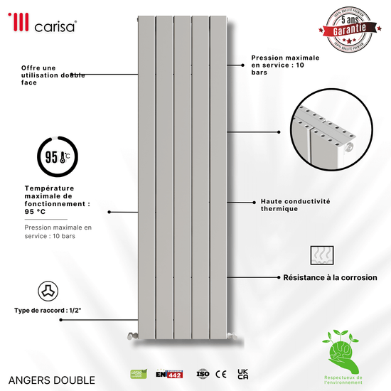 Carisa Angers Termoarredo Verticale in Alluminio Design Moderno Bianco 