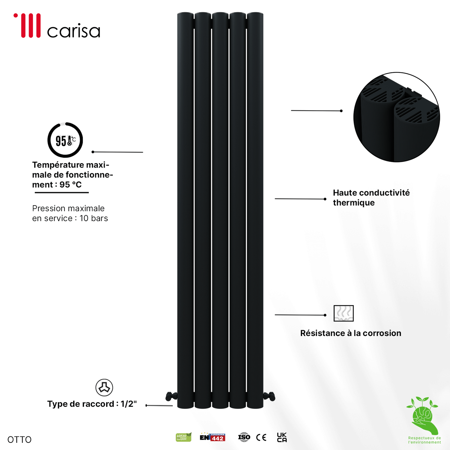 Carisa Otto Termoarredo Verticale in Alluminio Design Moderno Antracite 