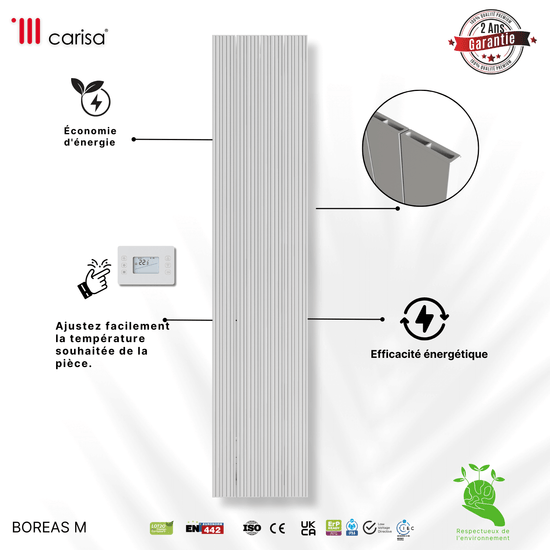 Termoarredo Elettrico Verticale Carisa Boreas M Design Moderno Bianco 